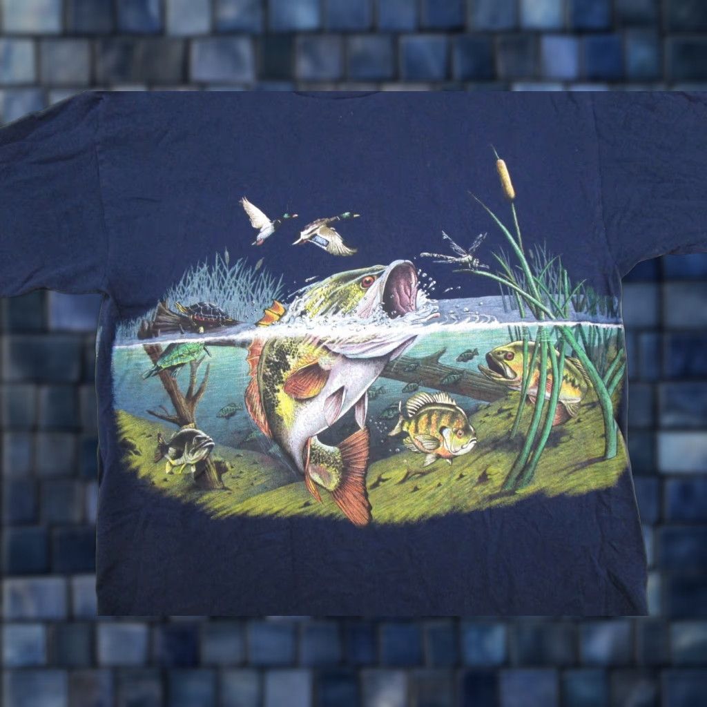 Vintage VTG H.L. Miller Mens Fishing Bass Graphic USA Made T-Shirt Size L Blue Cotton Knit Short Sleeve Crew Neck Vintage Mens Shirts 90s USA Fish Outdoor Size US L / EU 52-54 / 3 - 1 Thumbnail