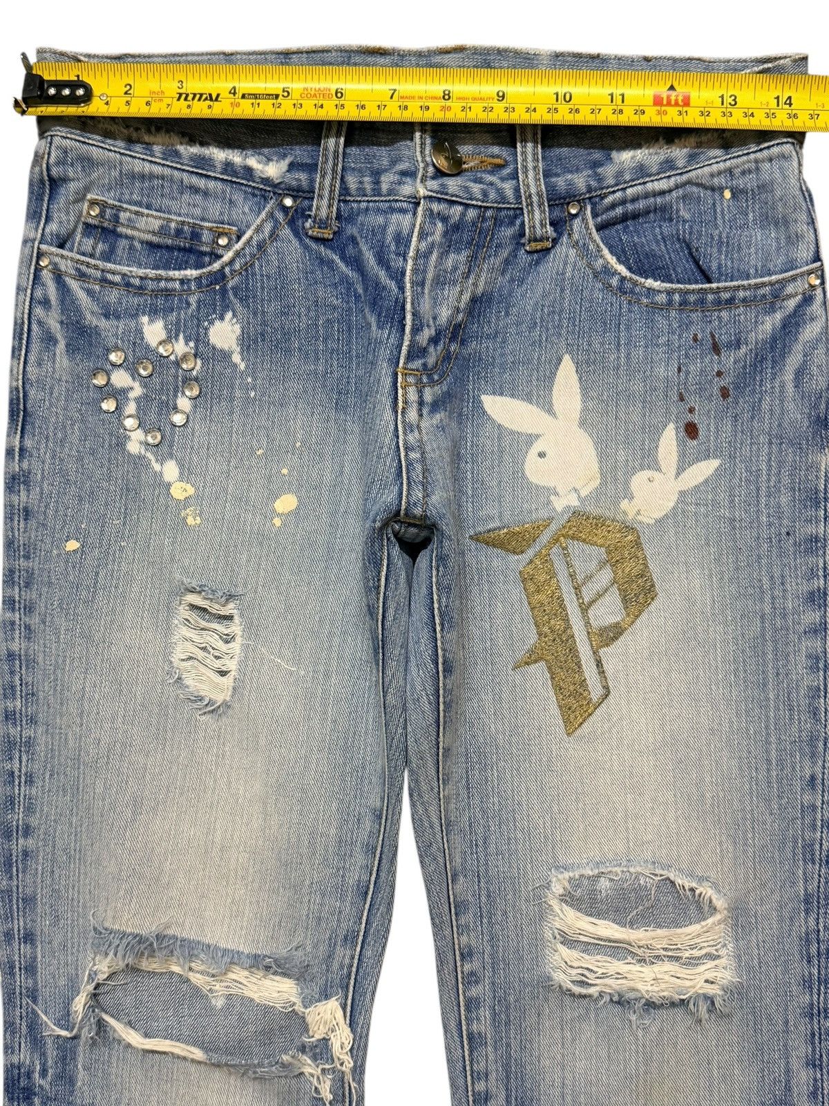 Playboy Vintage Y2K Playboy Faded Wash Paint Splatter Wide Leg Flare Size 28" / US 6 / IT 42 - 10 Thumbnail