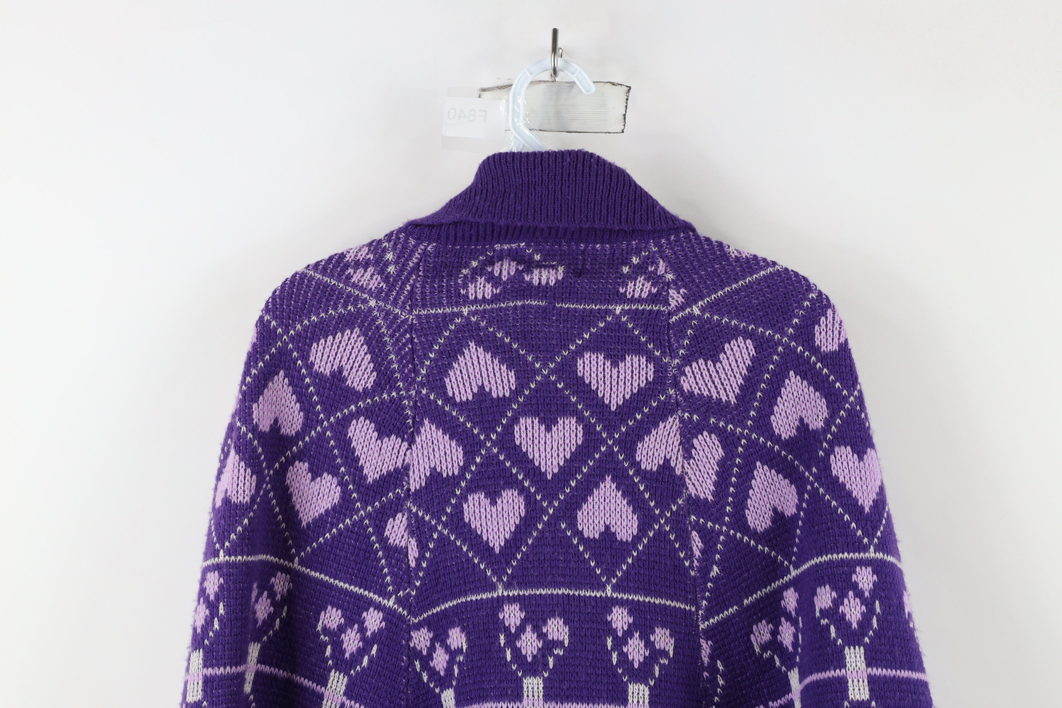 Vintage Vintage 70s Fairy Kei Kawaii Heart Knit Sweater Cape Purple Size ONE SIZE - 12 Thumbnail