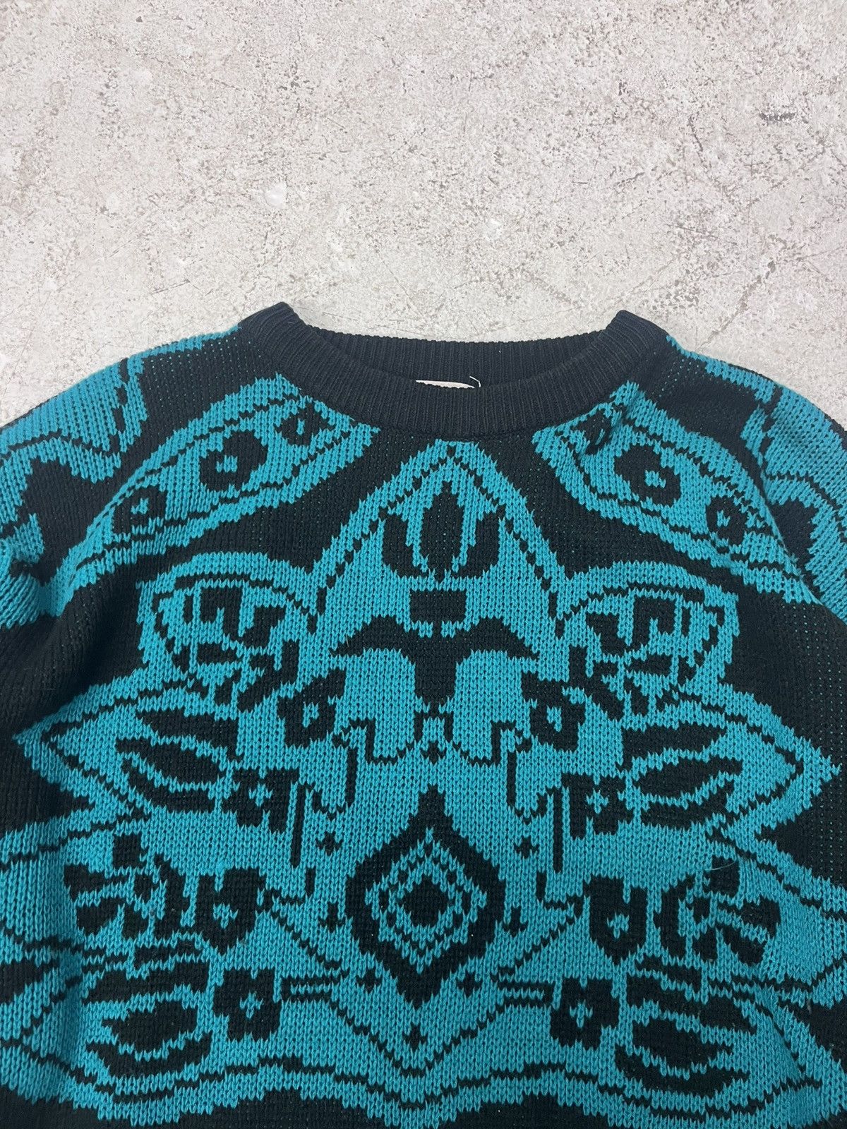 Vintage Vintage black and teal knit sweater Size US M / EU 48-50 / 2 - 1 Thumbnail