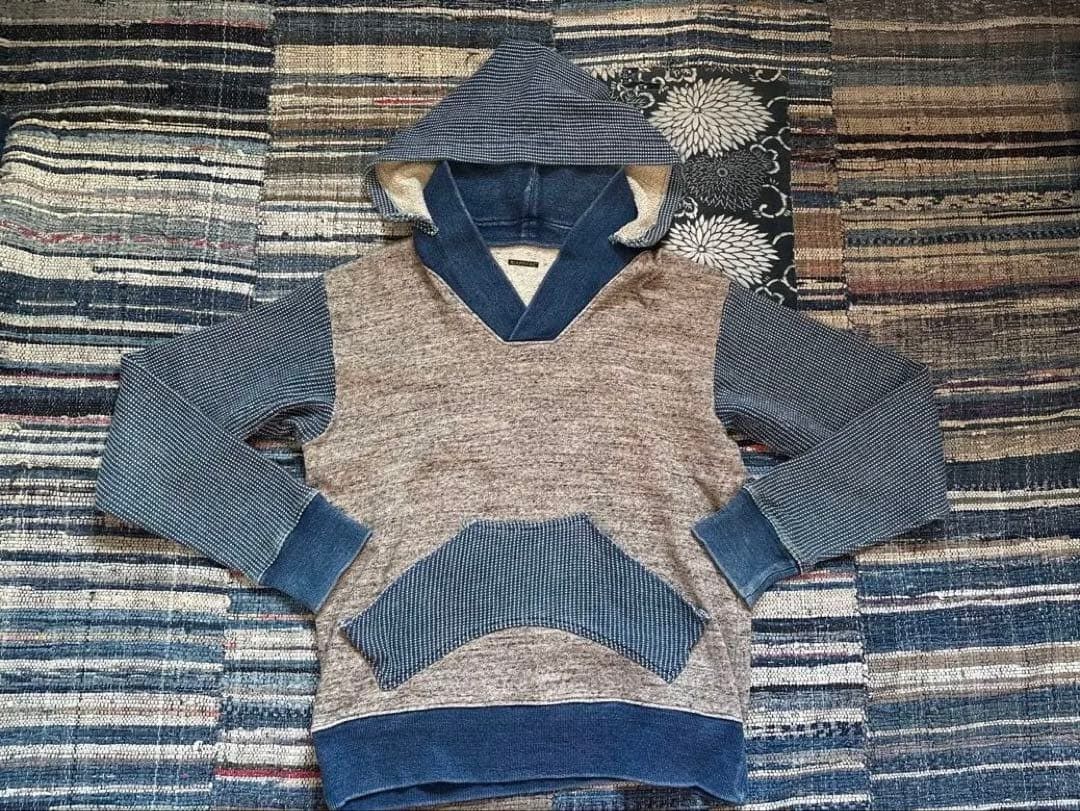 Kapital Sashiko Hooded Hoodie Grey Navy Multi Size M