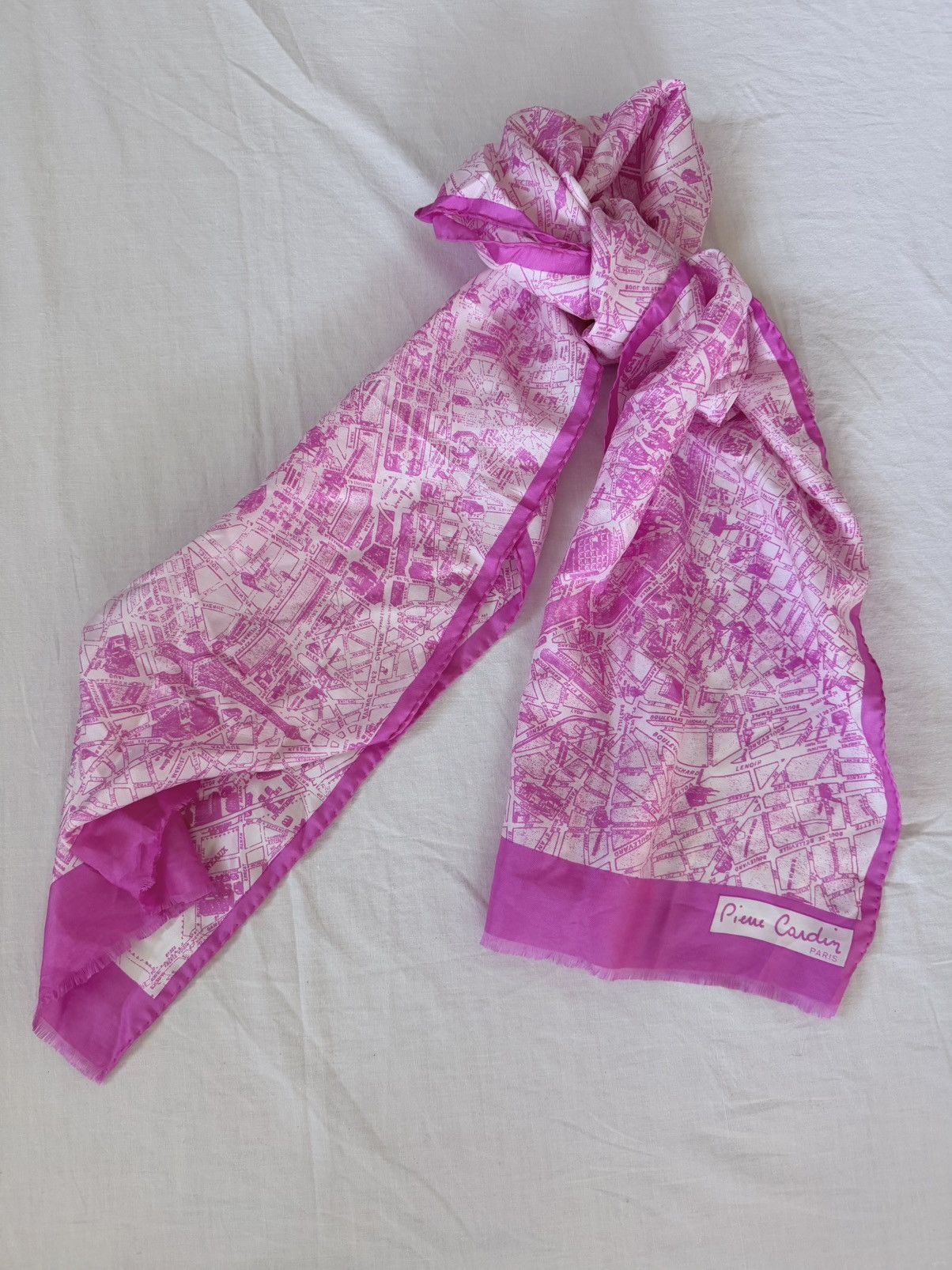 Pierre Cardin Pierre Cardin Paris Silk Scarf Pink Paris Map Print 62” Size ONE SIZE - 3 Thumbnail