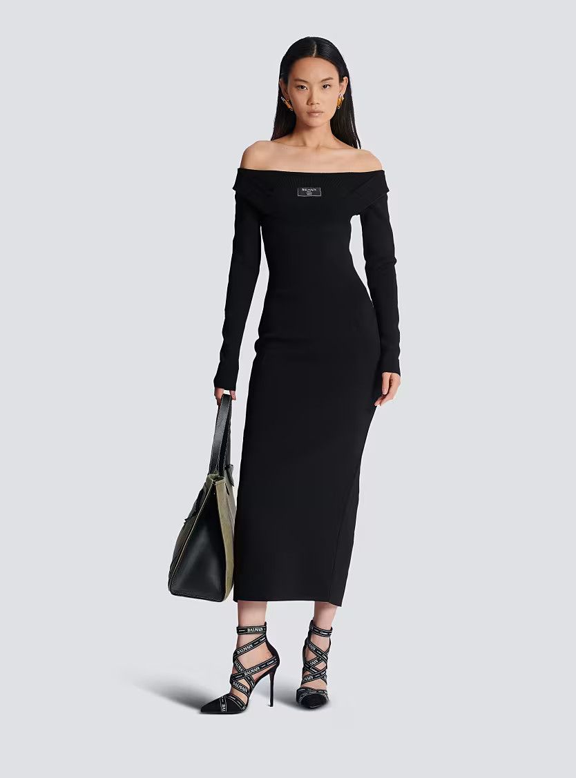 Balmain o1s1wg111225 Long Plain Knit Dress in Black Size S / US 4 / IT 40 - 3 Thumbnail