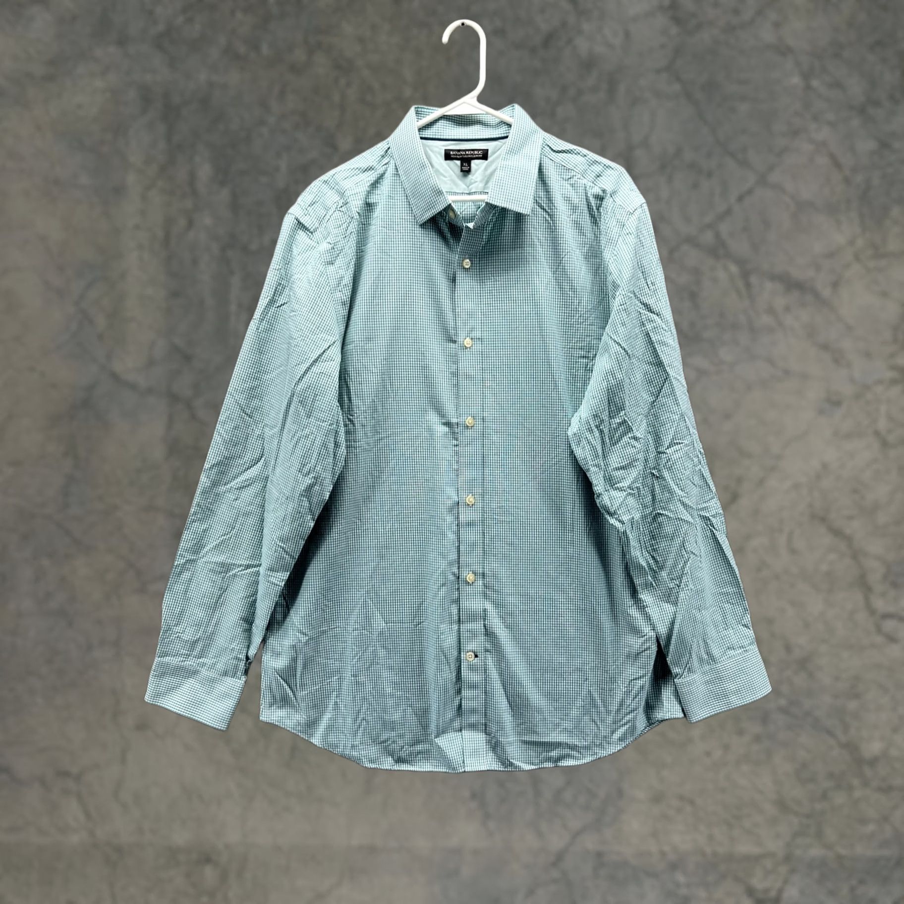Banana Republic Banana Republic Dress Shirt Mens XL Green Gingham Non Iron Slim Fit Long Sleeve Size 46R - 1 Thumbnail