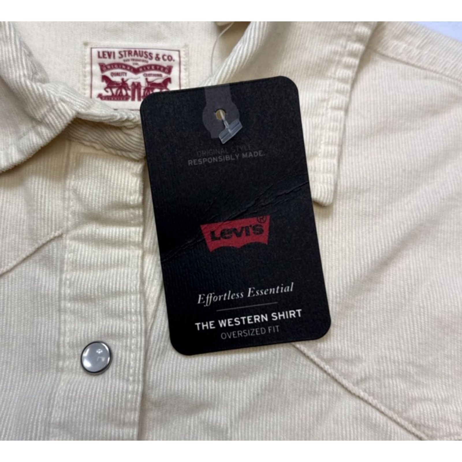 Levi's Levis Corduroy Western Shirt Womens Small Ivory Oversized Fit Pearl Snaps Size S / US 4 / IT 40 - 3 Thumbnail