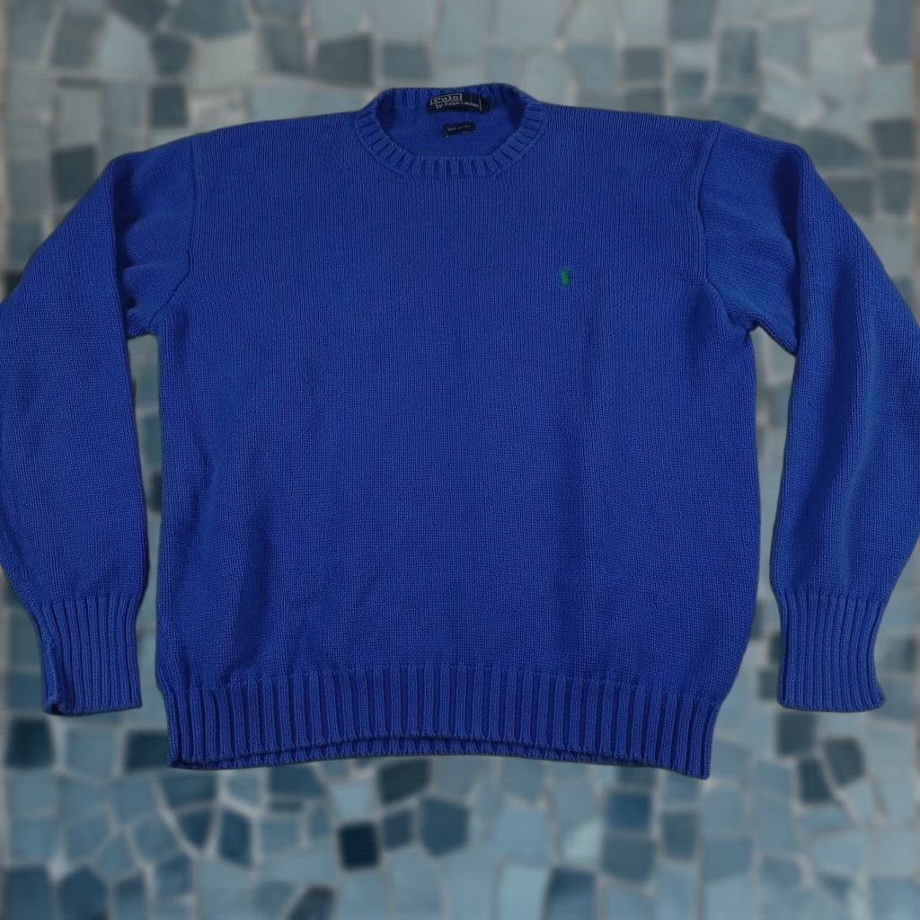 VINTAGE Ralph Lauren Sweater XL Blue Knit Crew Neck Pullover 90s Mens