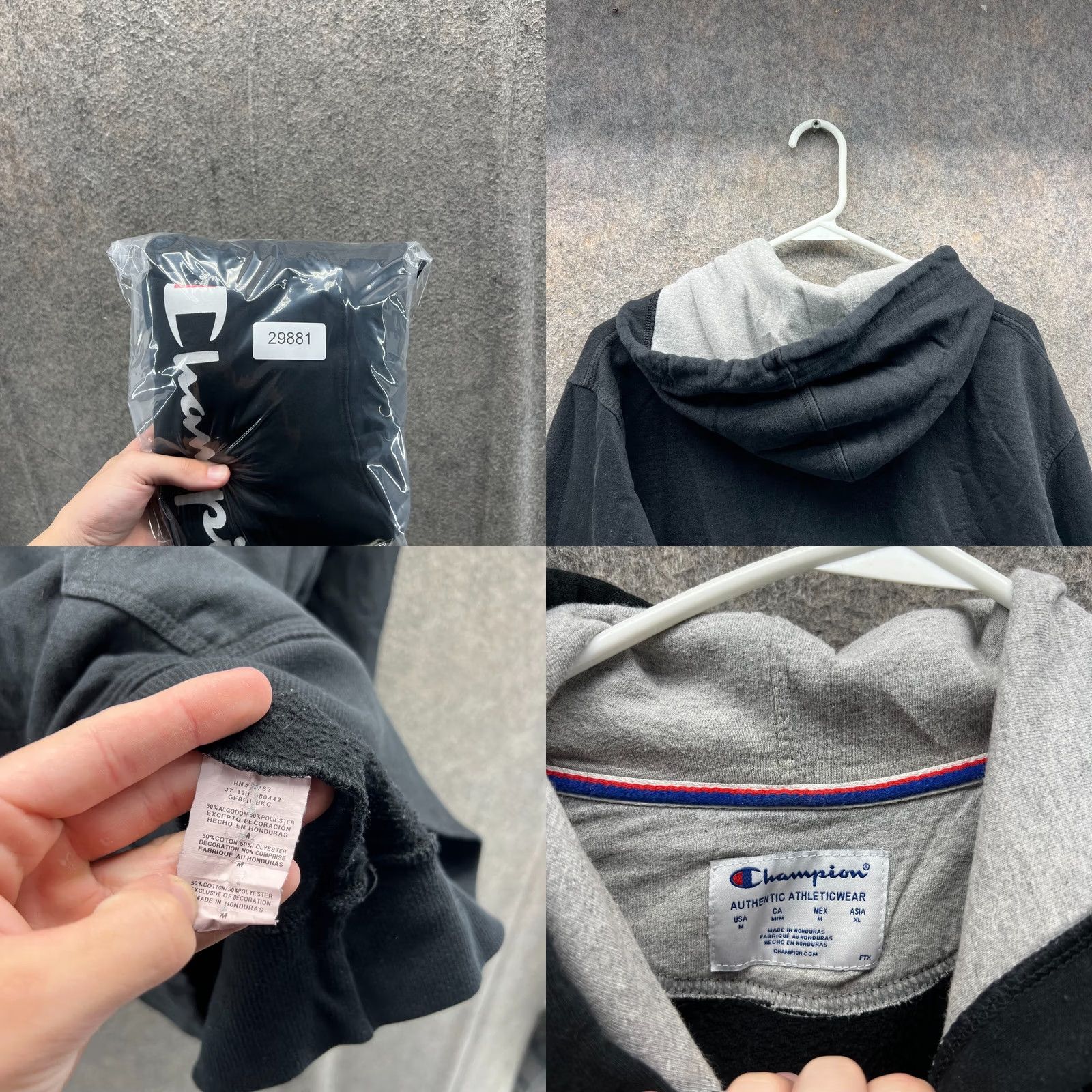 Champion VINTAGE Champion Hoodie Mens M Black Fleece Spell Out Sweater Cotton Y2K Size US M / EU 48-50 / 2 - 8 Thumbnail