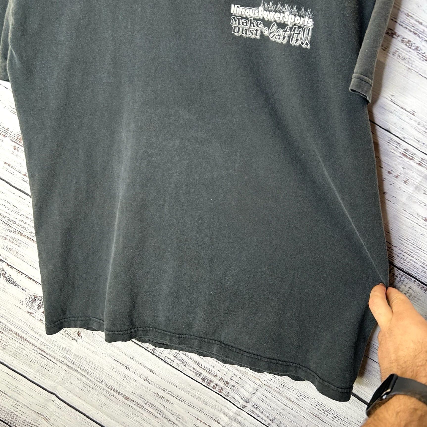Doublet Vintage 90s Nitrous Power Sports Racing Nitro Double-Sided Graphic T-Shirt Large Black Cotton Short Sleeve Crew Neck Men’s 90s Cars T-Shirt Size US L / EU 52-54 / 3 - 3 Thumbnail