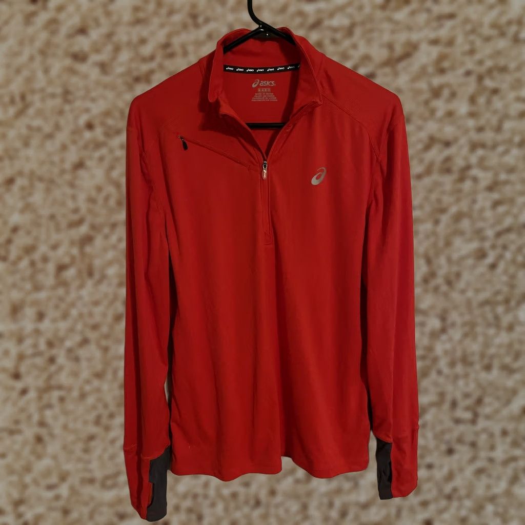 Asics Asics Red 1/4 Zip Pullover Tech Athletic Running L/S Men's Medium Size US M / EU 48-50 / 2 - 1 Thumbnail