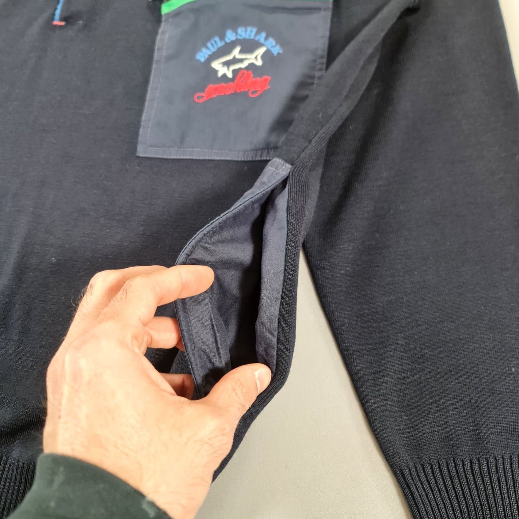 Paul & Shark VINTAGE Paul & Shark Jumper Mens Pullover Knit Navy Blue Large Cotton Crew Neck Knitwear Pullover with Pockets Size US L / EU 52-54 / 3 - 6 Thumbnail