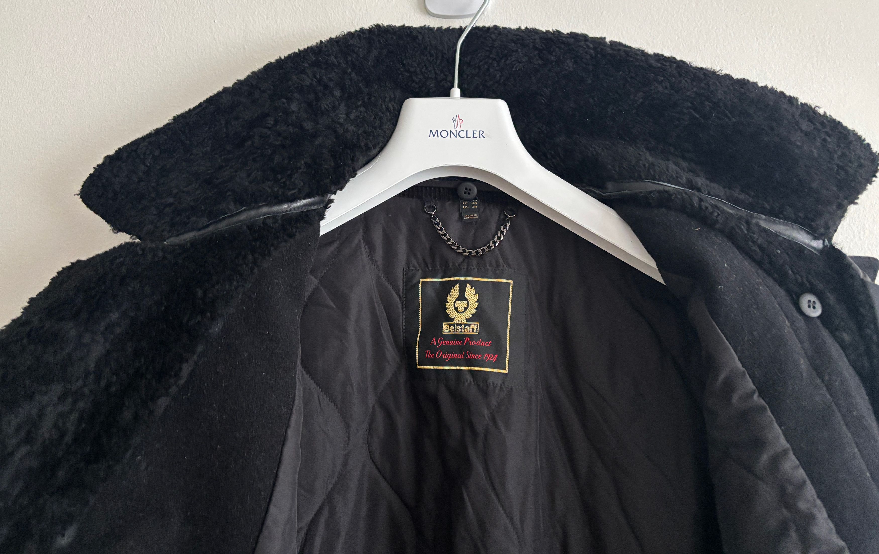 Belstaff Black Wool Trail Jacket / Pea Coat Shearling Collar Size US M / EU 48-50 / 2 - 18 Thumbnail