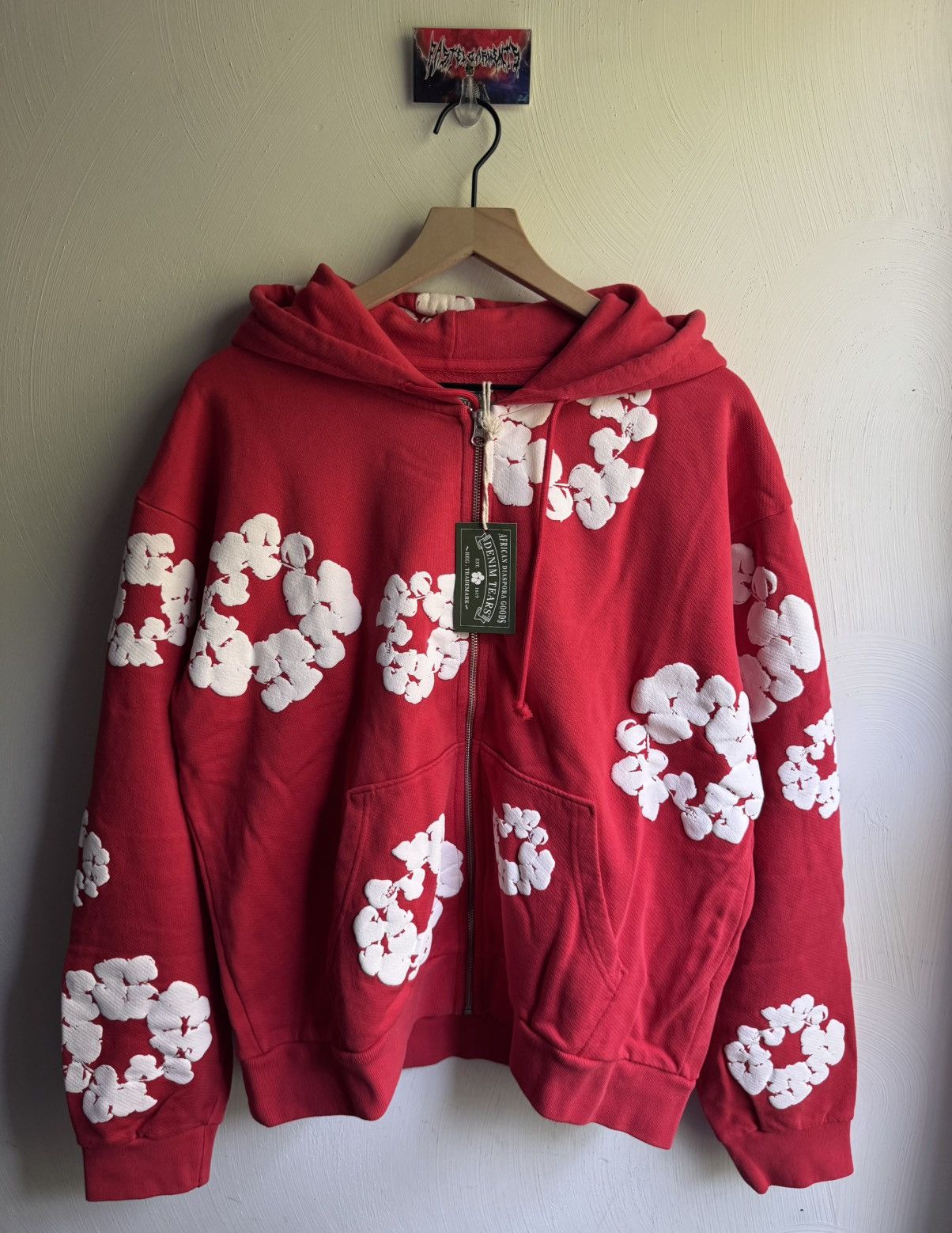 DENIM TEARS Size M - Denim Tears Cotton Wreath Red Zip Up Hoodie