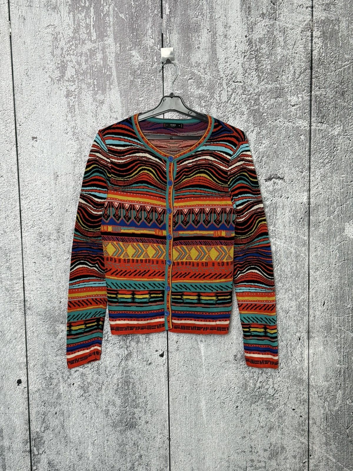 Coogi IVKO Button Cardigan Colorful Knit Ethnic Pattern Sweater Size S / US 4 / IT 40 - 2 Thumbnail