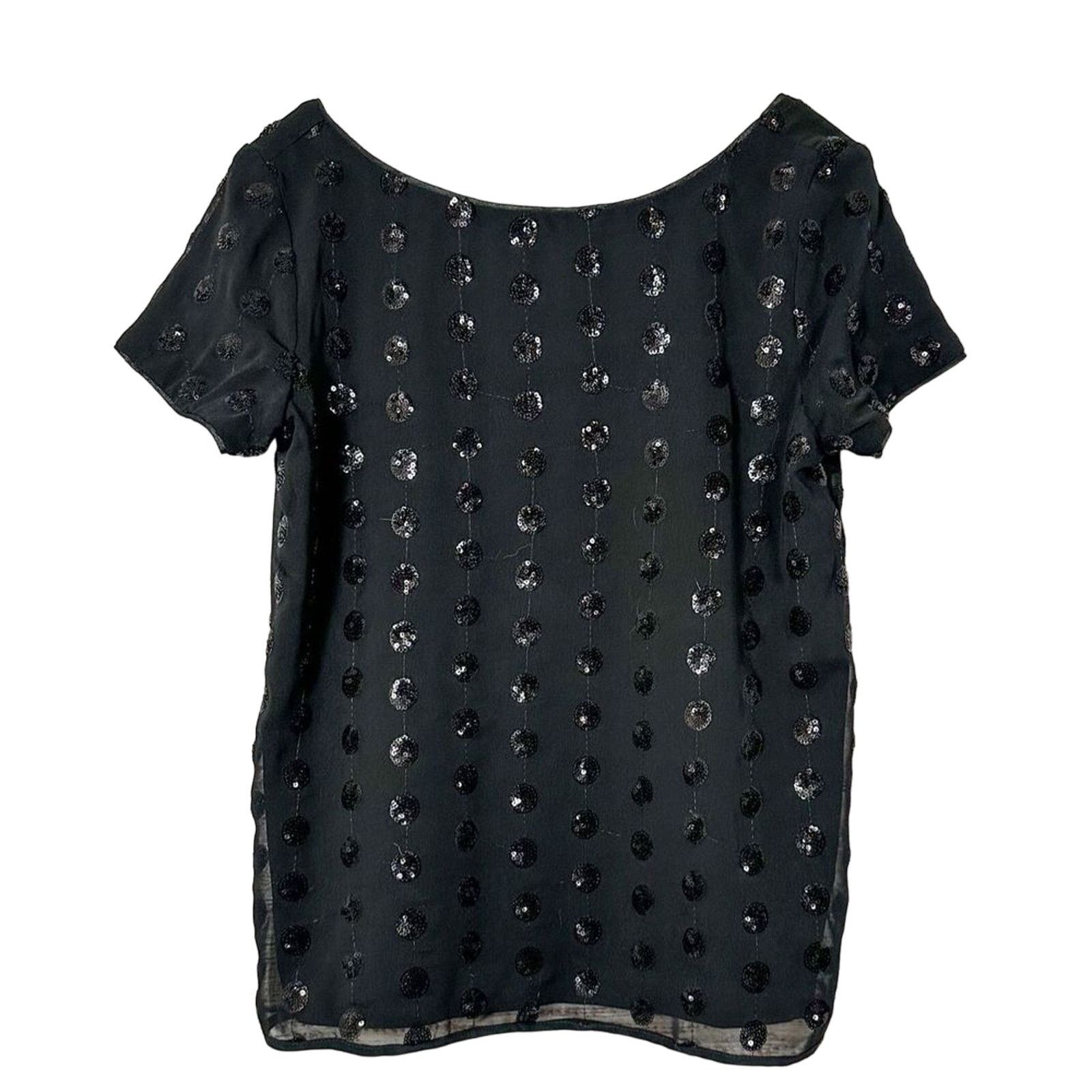 MILLY Milly Scoop Neck Sequin Dot Tee Blouse Black Size 6 NWT Size M / US 6-8 / IT 42-44 - 1 Thumbnail