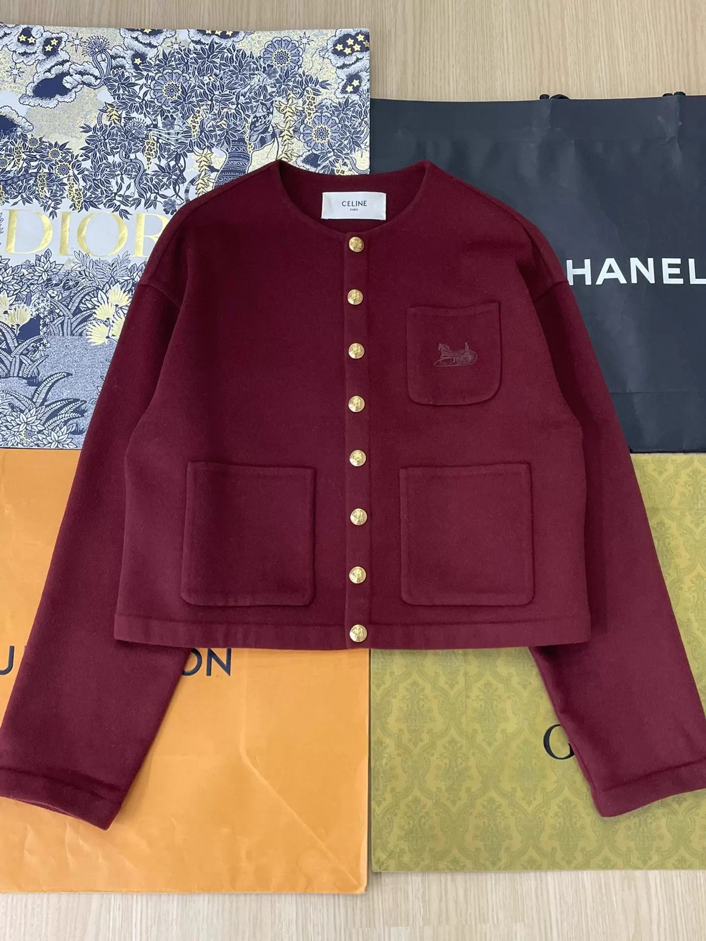 Celine Celine red gold button cashmere coat size 34 Size XXS / US 00 / IT 34 - 1 Thumbnail