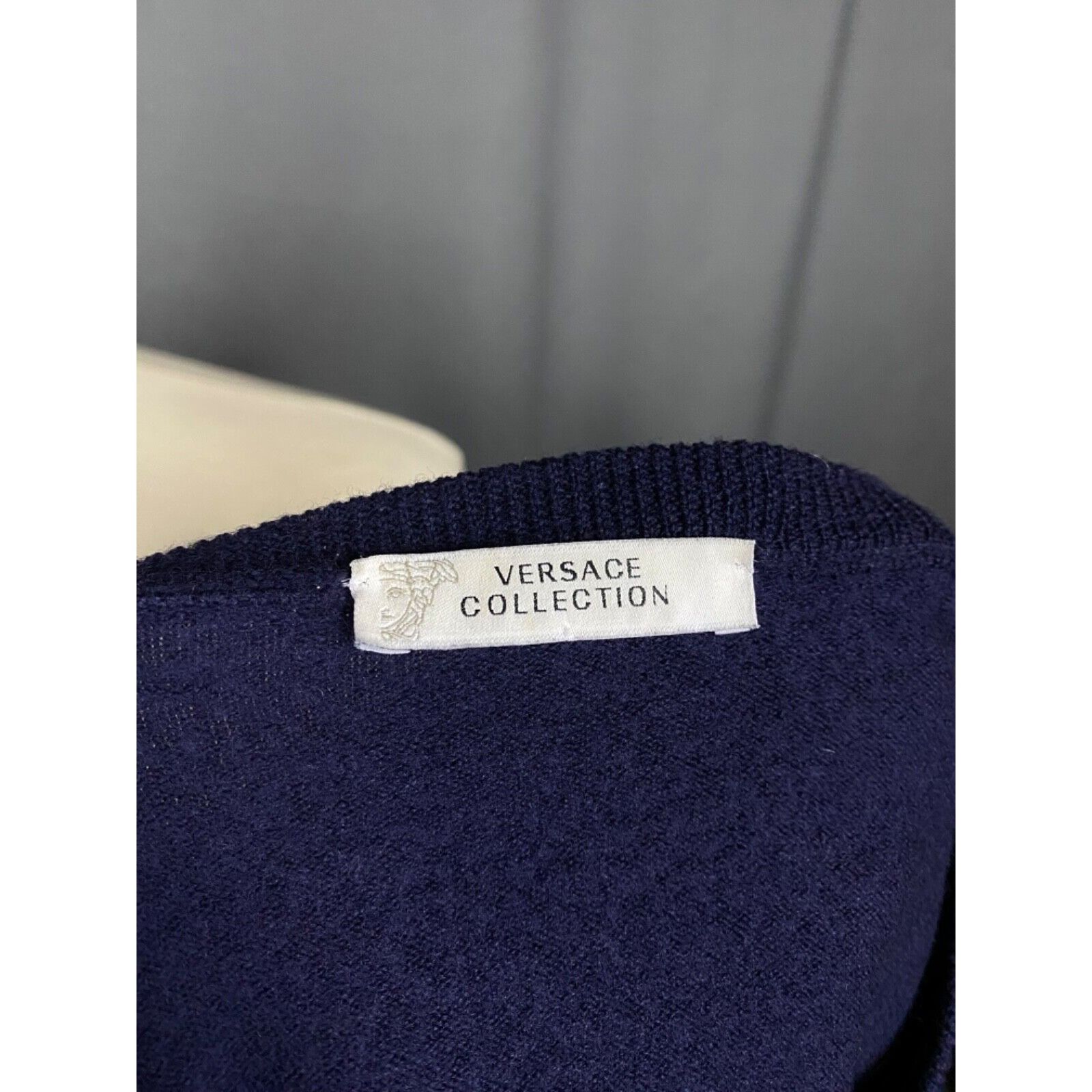 Versace Versace Collection Medusa Logo Men's Blue Wool Crewneck Swea Size US M / EU 48-50 / 2 - 9 Thumbnail