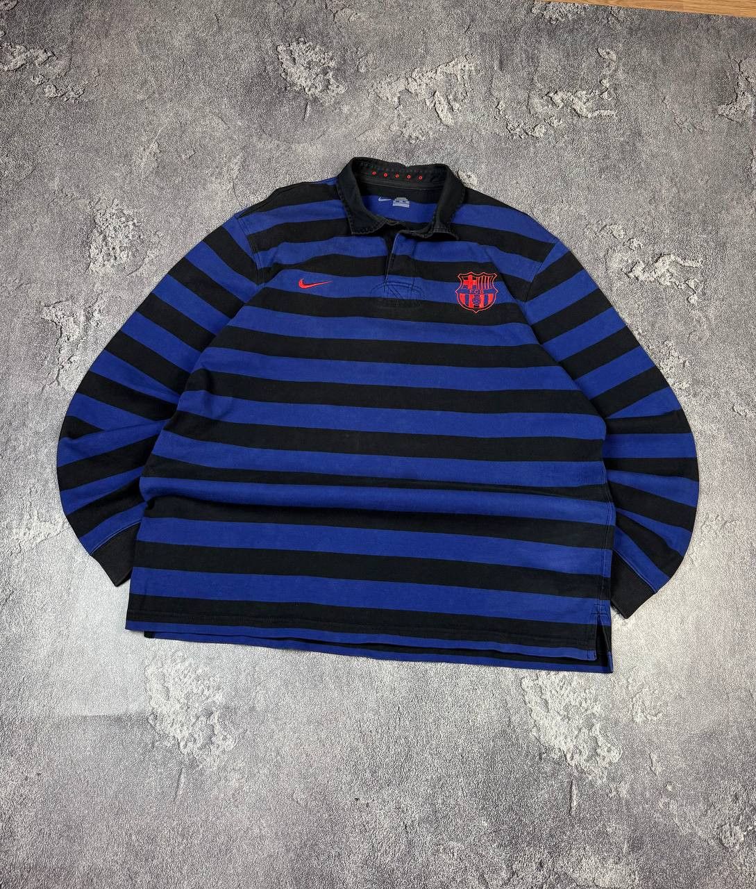 Nike VTG 2000s Nike FC Barcelona Stripe Rugby Longsleeve Y2K Size US XXL / EU 58 / 5 - 2 Thumbnail
