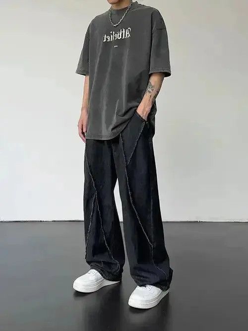 VIBE Frayed Hip-hop Jeans Torn Patchwork Trousers Loose Casual Size US 34 / EU 50 - 6 Thumbnail
