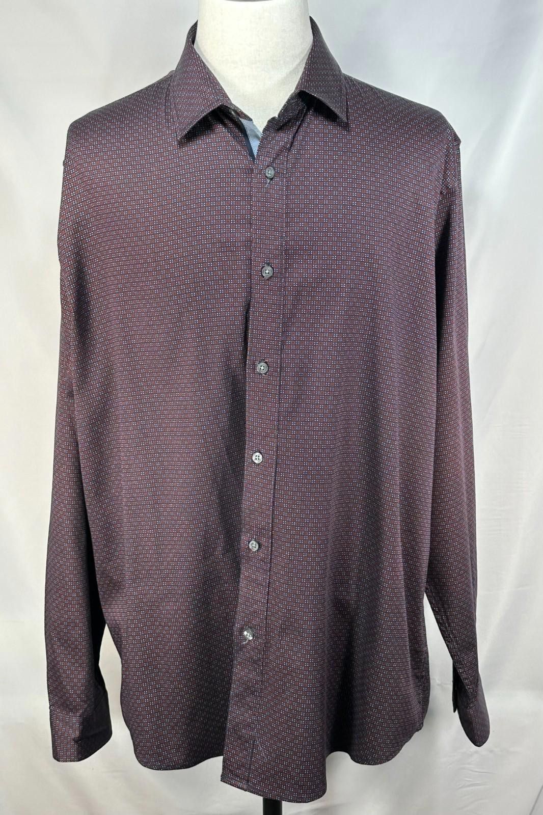 Elie Tahari Tahari Regular Fit Stretch Dress Shirt Maroon Mens 2XL Size 48R - 1 Thumbnail