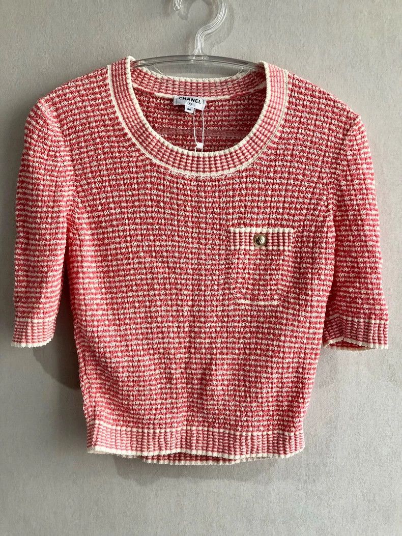 Chanel Chanel 21C red striped knitted short sleeves Size XS / US 0-2 / IT 36-38 - 1 Thumbnail