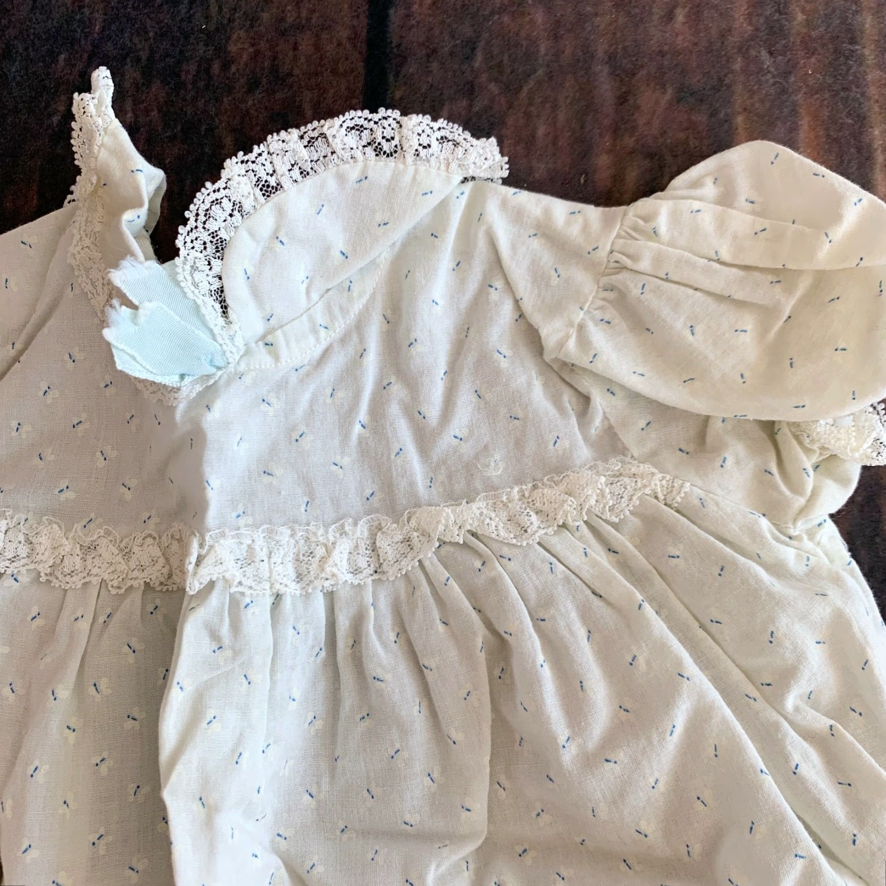 Vintage VINTAGE Handmade Butterflies Lace Rufflebottom Dress 12 Months Girls 1950s Blue Short Sleeve 1950s Dress Size ONE SIZE - 4 Thumbnail