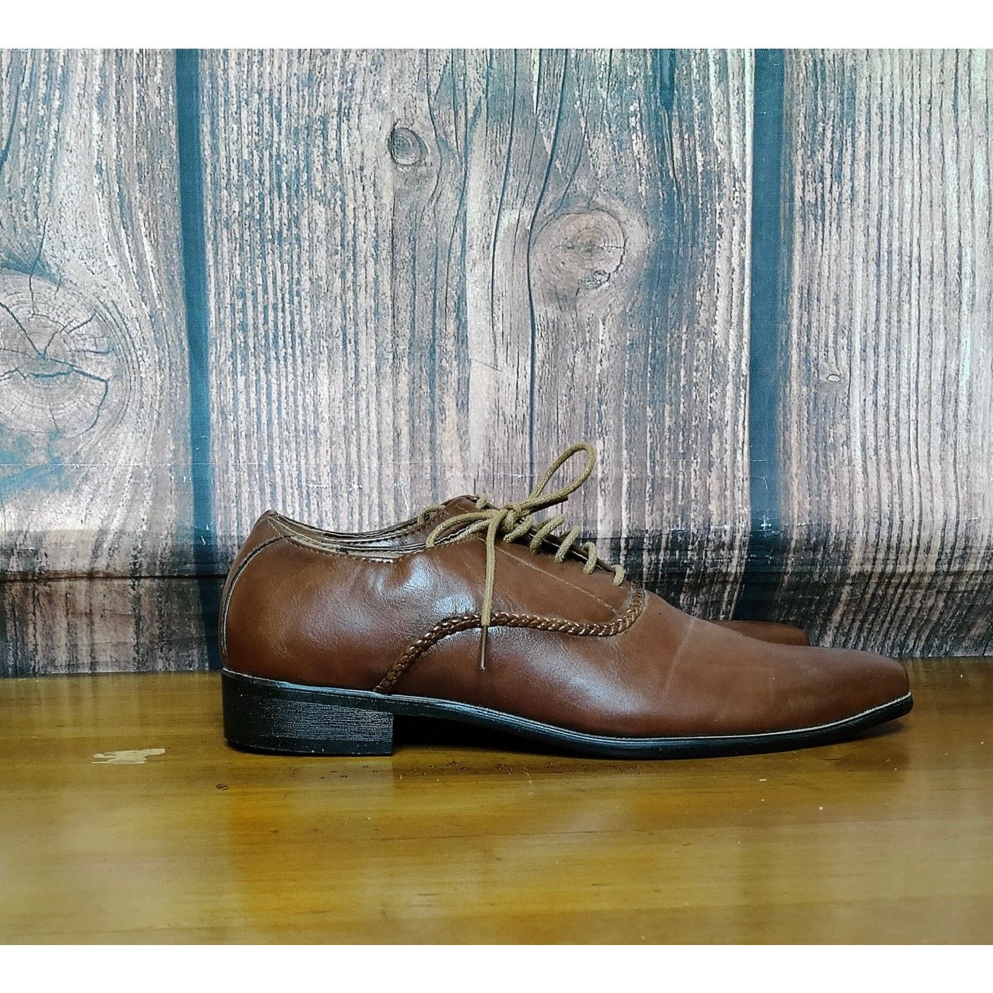 Other Men's Oxford Dress Shoes Brown Lace Up Braided Trim Almond Size US 7.5 / EU 40-41 - 4 Thumbnail