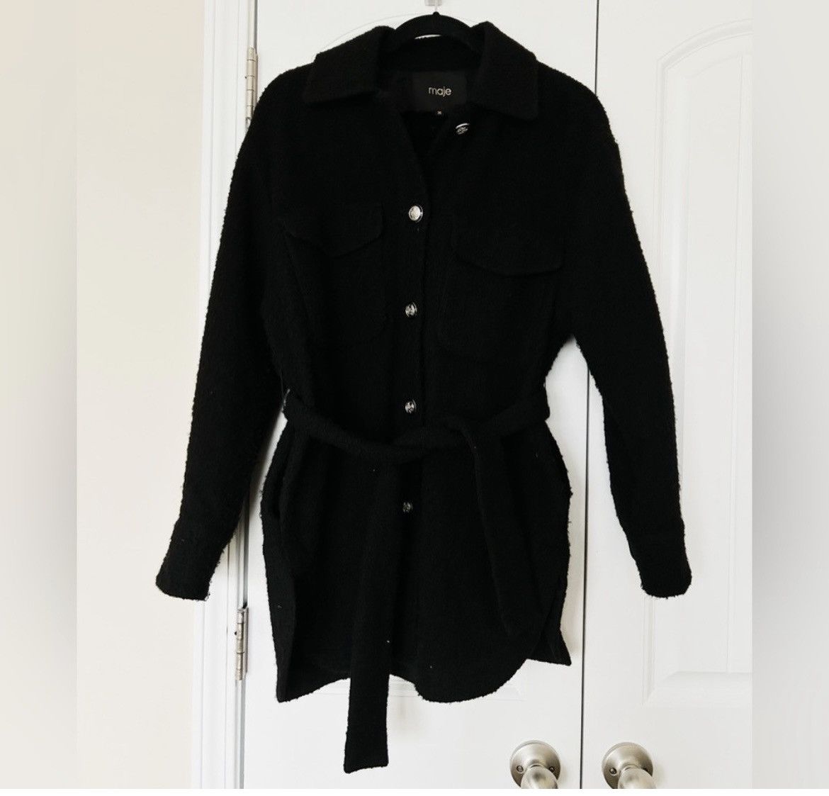Maje Maje Gavinola Belted Boucle Coat Shacket Size XS / US 0-2 / IT 36-38 - 4 Thumbnail