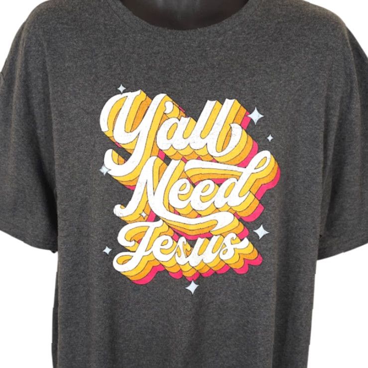 Vintage Yall Need Jesus T Shirt Mens XL Gray Jesus Christ Christian Funny Size US XL / EU 56 / 4 - 2 Thumbnail
