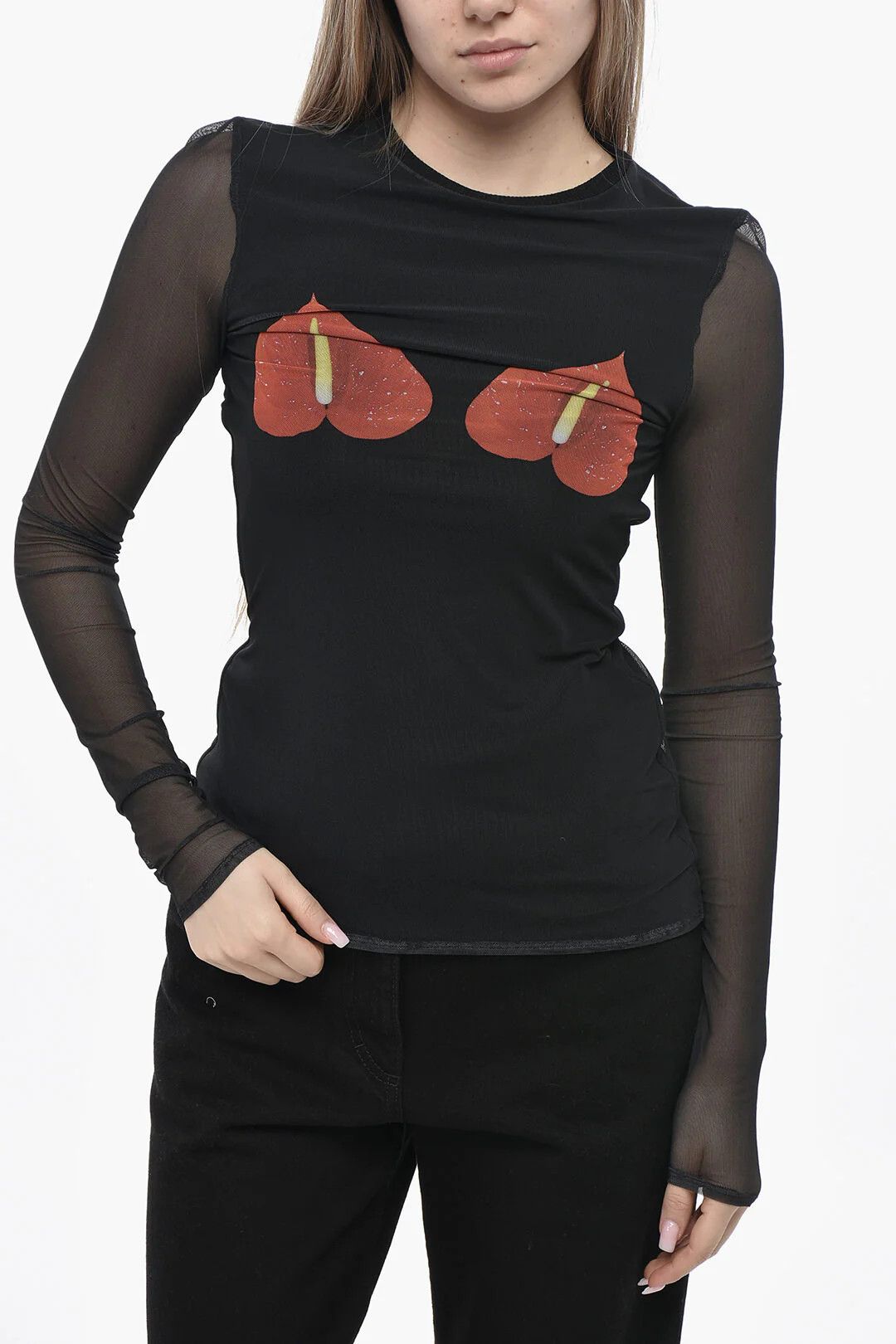 Loewe og1mm0426 Mesh Long-Sleeve Top in Black Size S / US 4 / IT 40 - 1 Thumbnail