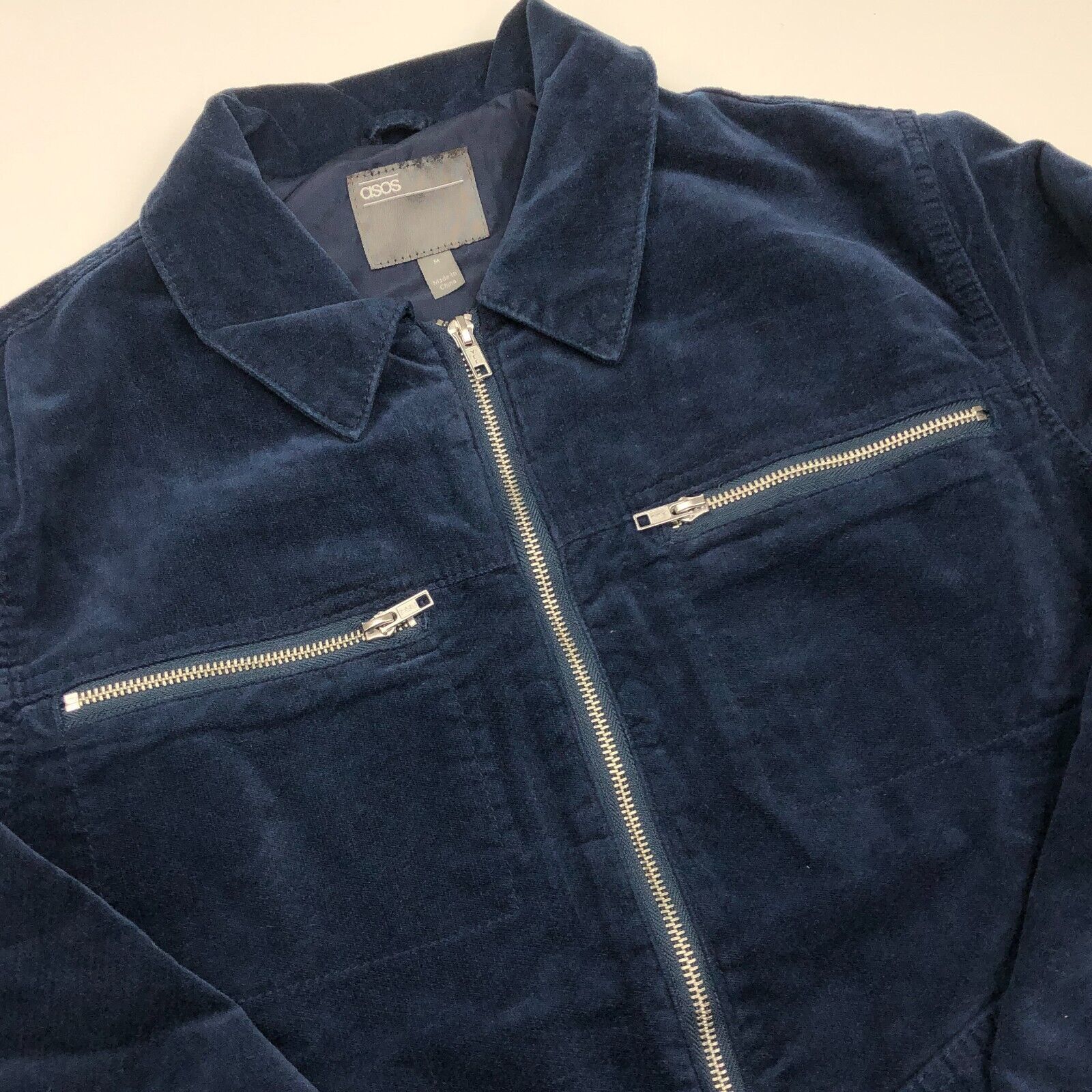Asos asos velour navy blue zip up jacket coat mens size medium m Size US M / EU 48-50 / 2 - 3 Thumbnail