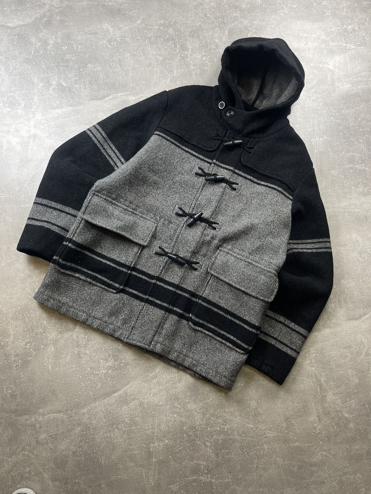 C.P. Company C.P. Company Wool C.P. Duffel Hooded Coat Black Grey Stripe Size US L / EU 52-54 / 3 - 10 Thumbnail