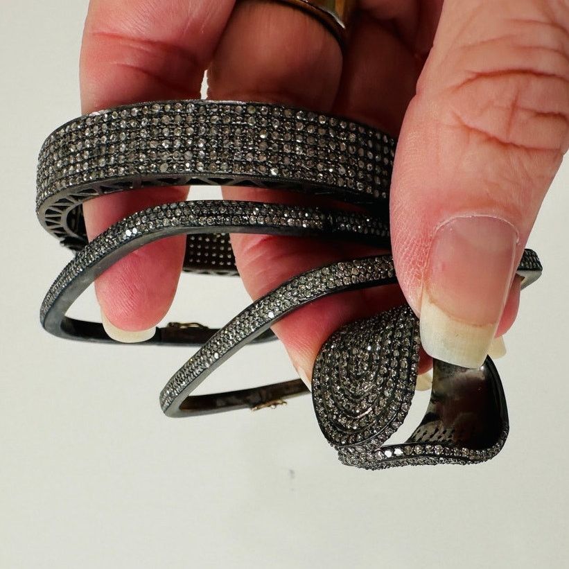 Other Gunmetal Rhinestone Bangle & Square Bracelets Matching Ring Size ONE SIZE - 2 Thumbnail
