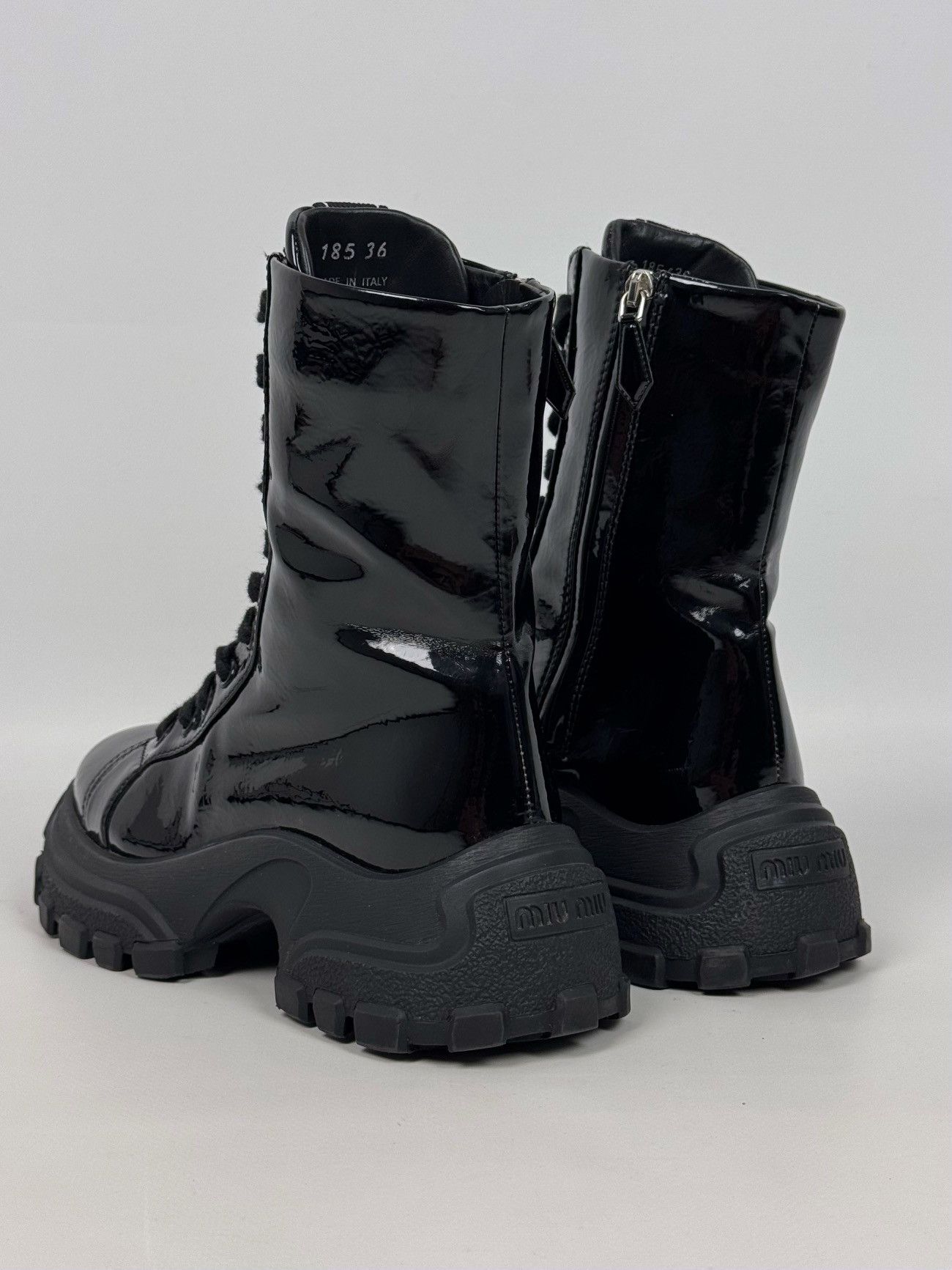 Miu Miu Miu Miu by Prada Paten-Finish Lace-Up Women’s Boots Size US 6 / IT 36 - 7 Thumbnail