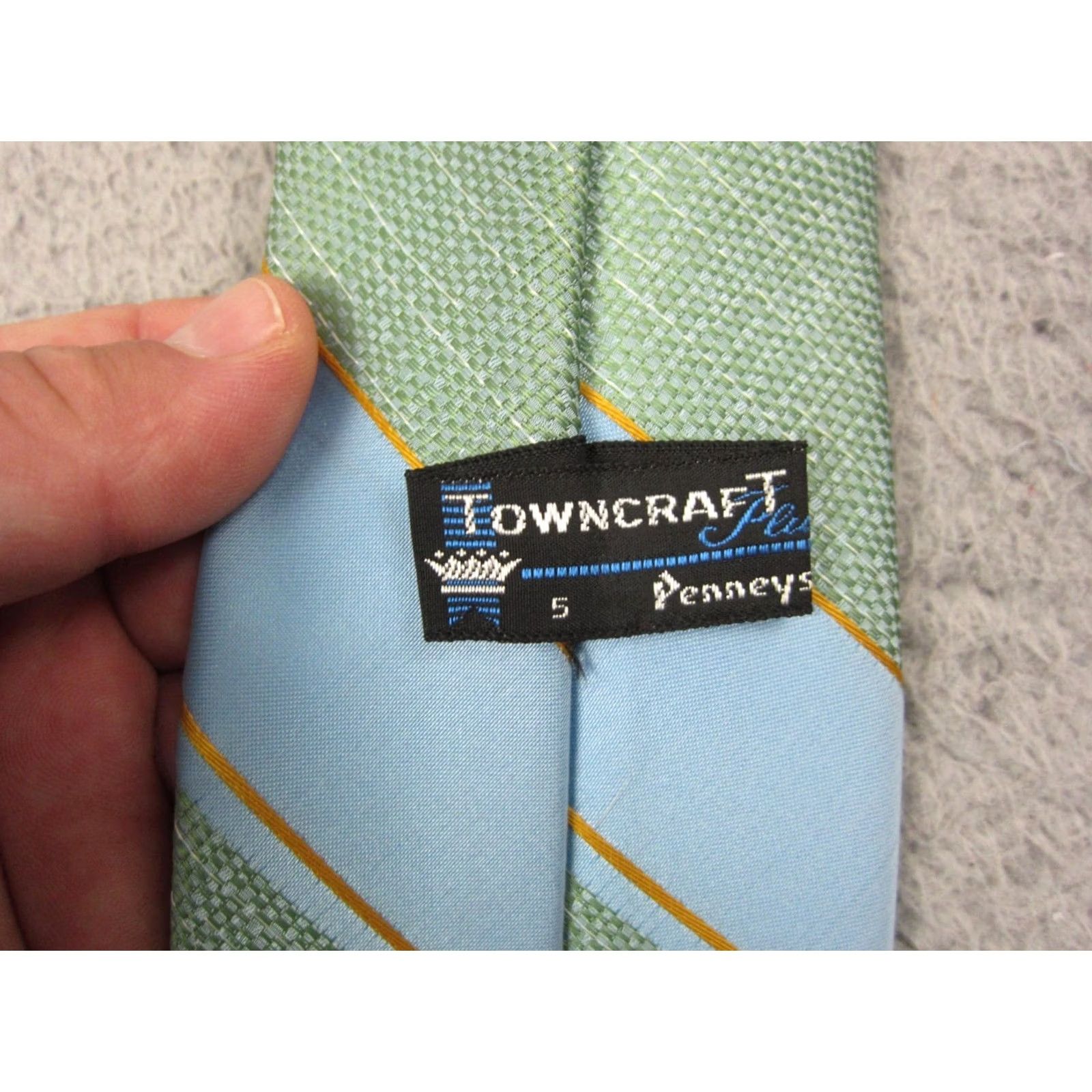 Vintage VINTAGE Towncraft Tie Blue Green Striped Mens OS Tie 60s Pennies 60s Mens Neck Tie Size ONE SIZE - 3 Thumbnail