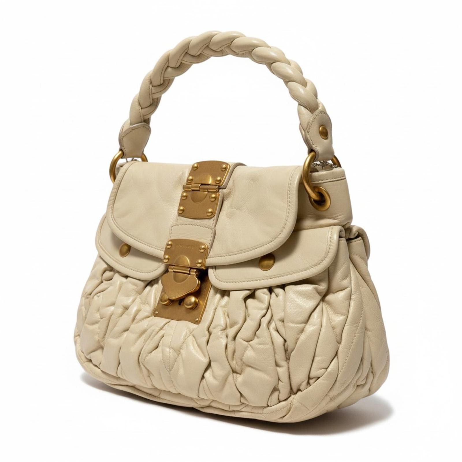 Miu Miu Miu Miu - Cream Leather Braided Handle Handbag Size ONE SIZE - 1 Thumbnail