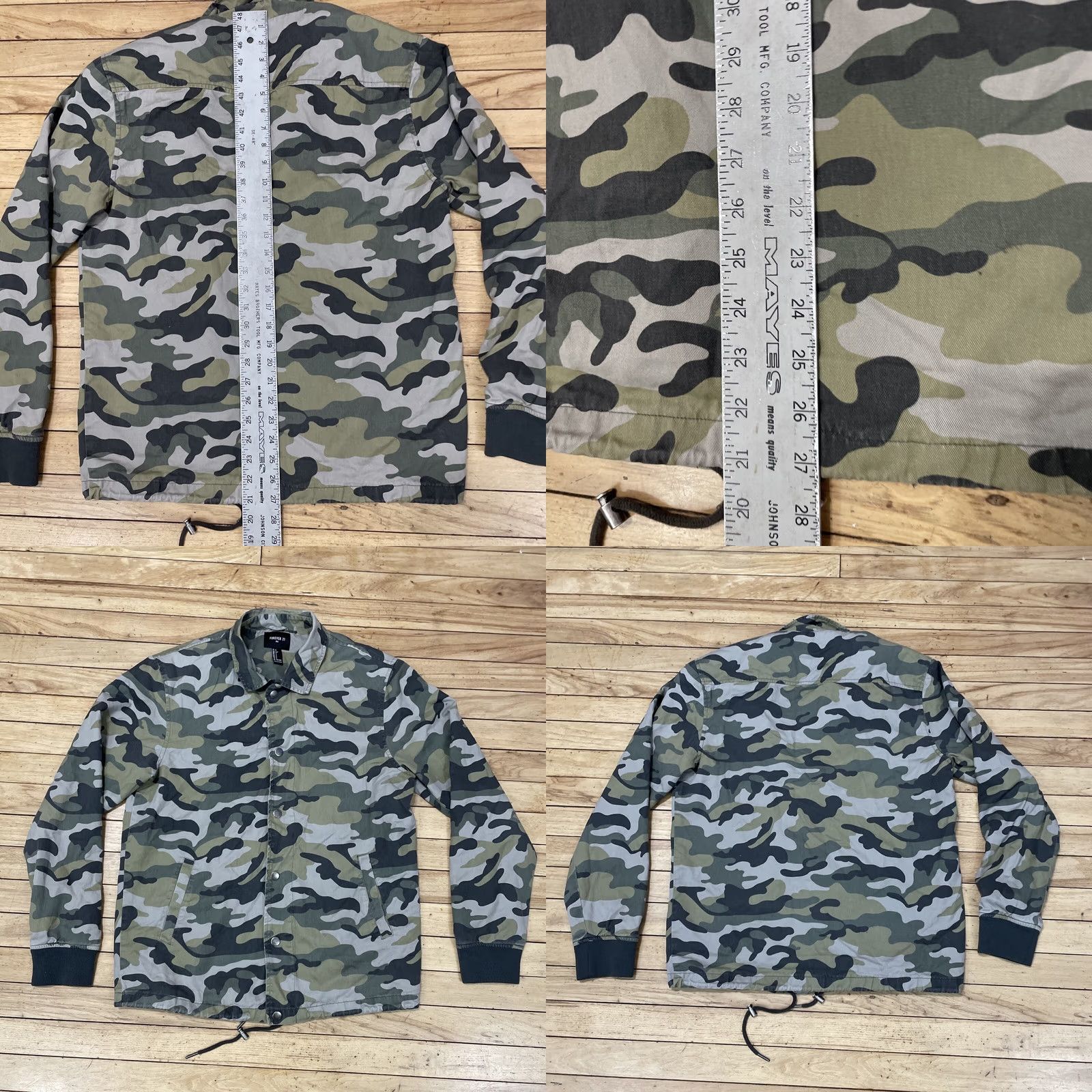 Forever 21 FOREVER 21 Jacket Men S Camouflage Army Green Gray Lined Bomber Button Snap Waist Cinched Canvas Polyester Casual Military Style 90s Size US S / EU 44-46 / 1 - 8 Thumbnail