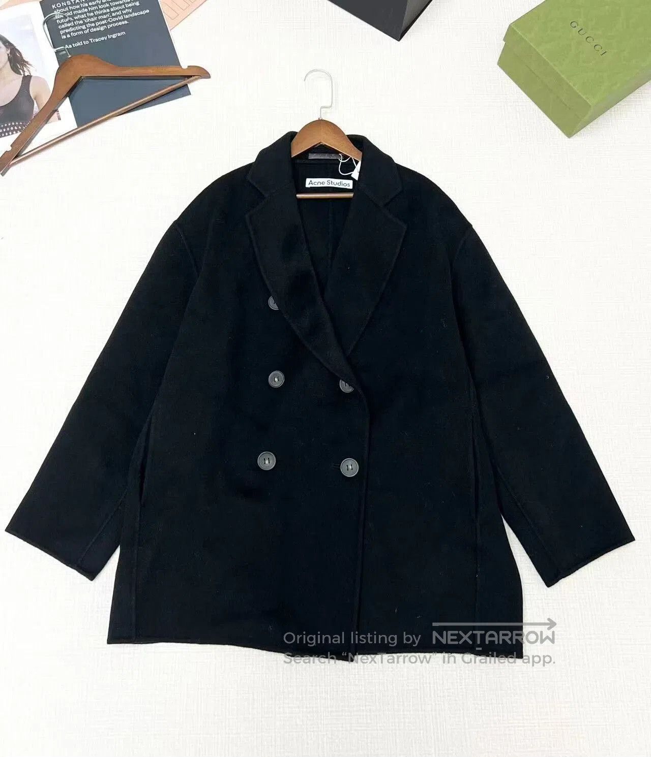 Acne Studios Black Double-Breasted Acne Coat. Size XS / US 0-2 / IT 36-38 - 1 Thumbnail