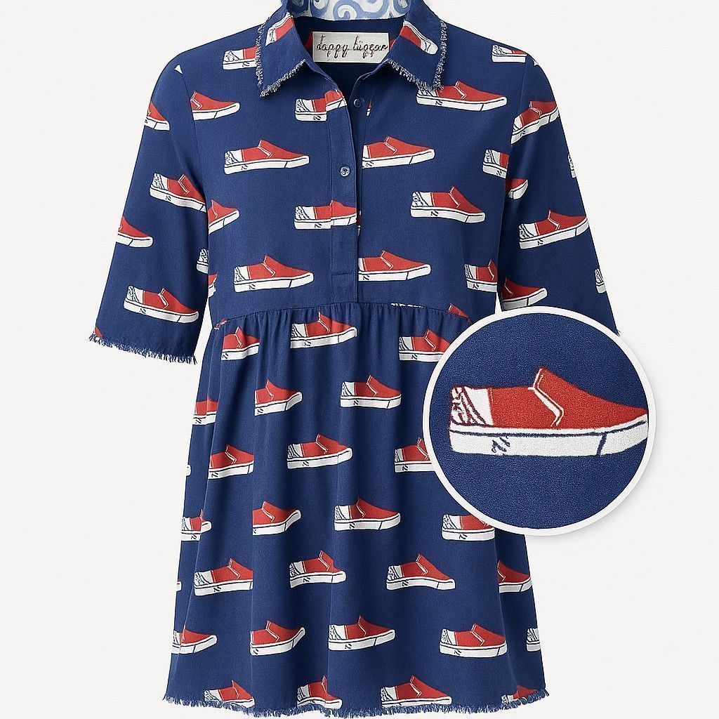 Other Dizzy Lizzie Red Sneaker Print Shirt Dress – M, 100% Cotton Size L / US 10 / IT 46 - 2 Thumbnail
