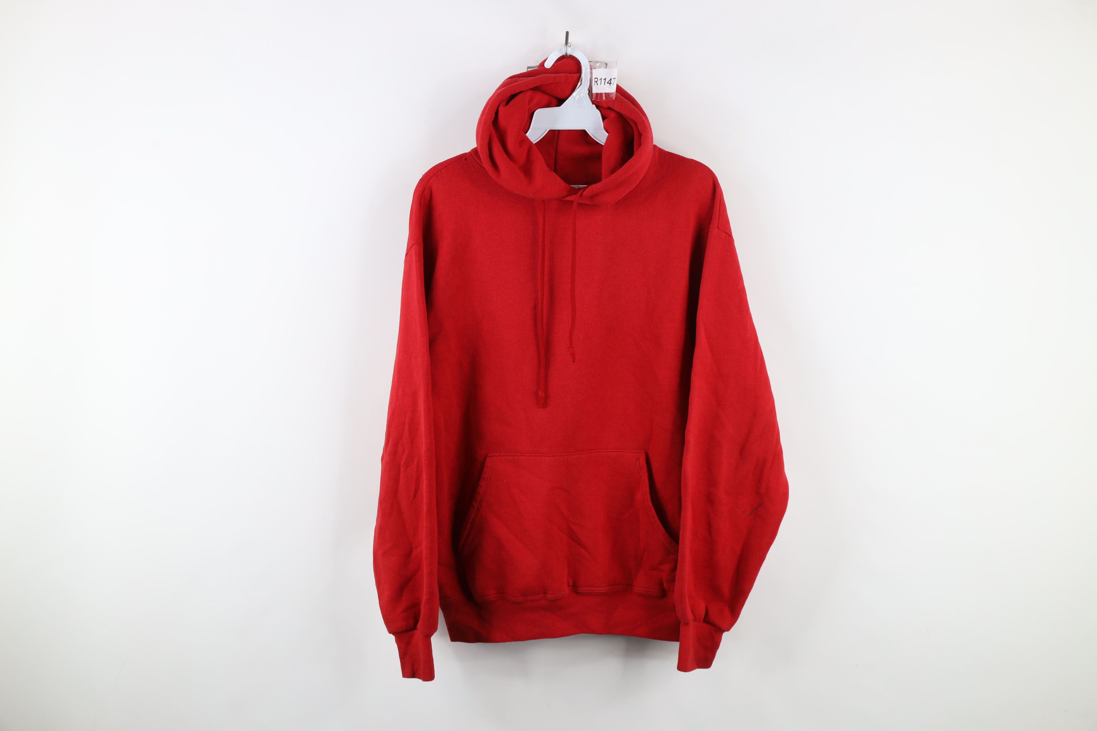 Vintage Vintage 90s Streetwear Blank Hoodie Sweatshirt Red USA Size US L / EU 52-54 / 3 - 1 Thumbnail