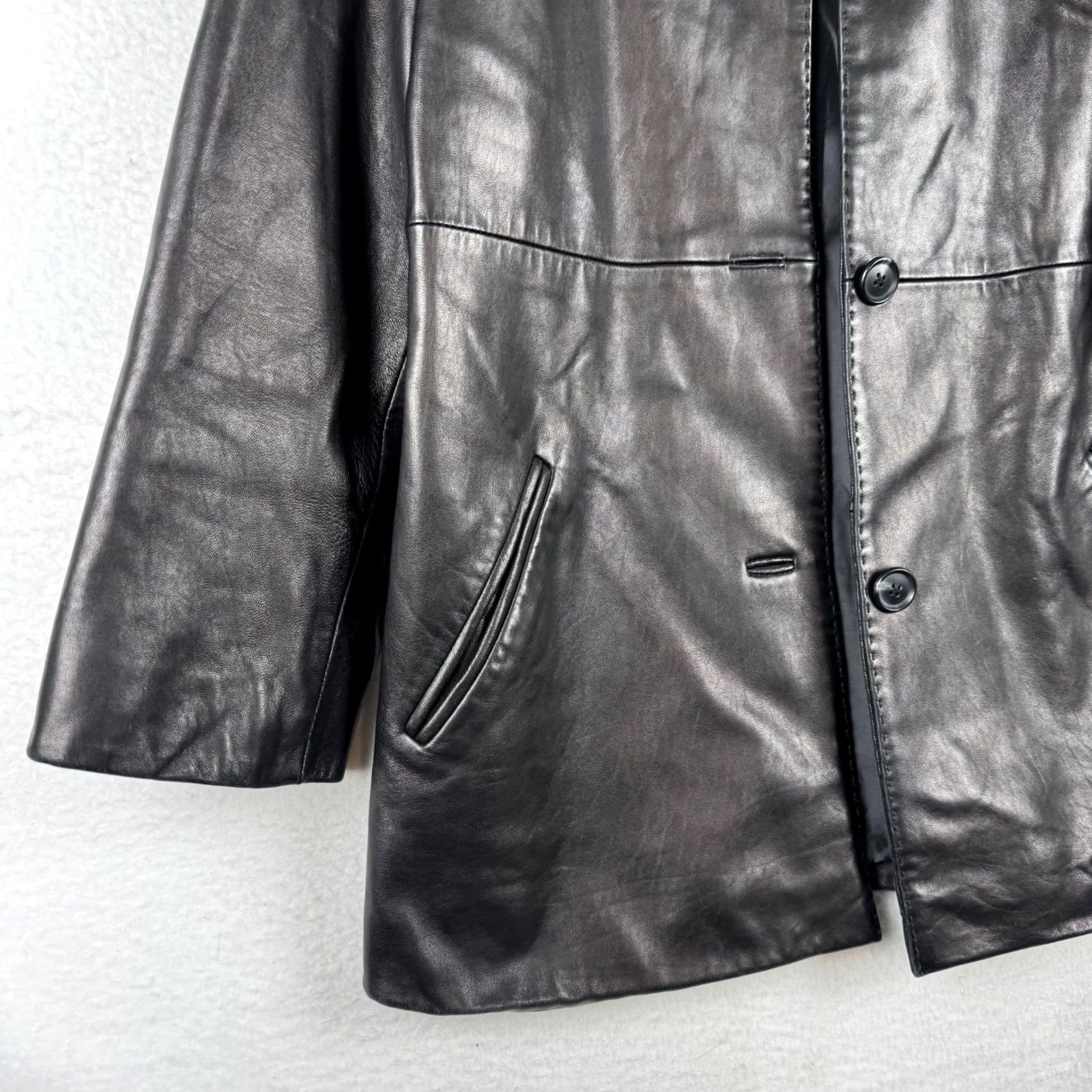 Preston & York VINTAGE Preston & York Women’s Coat Leather Over Black Medium Overcoat Wool? No, Leather. Size M / US 6-8 / IT 42-44 - 2 Thumbnail