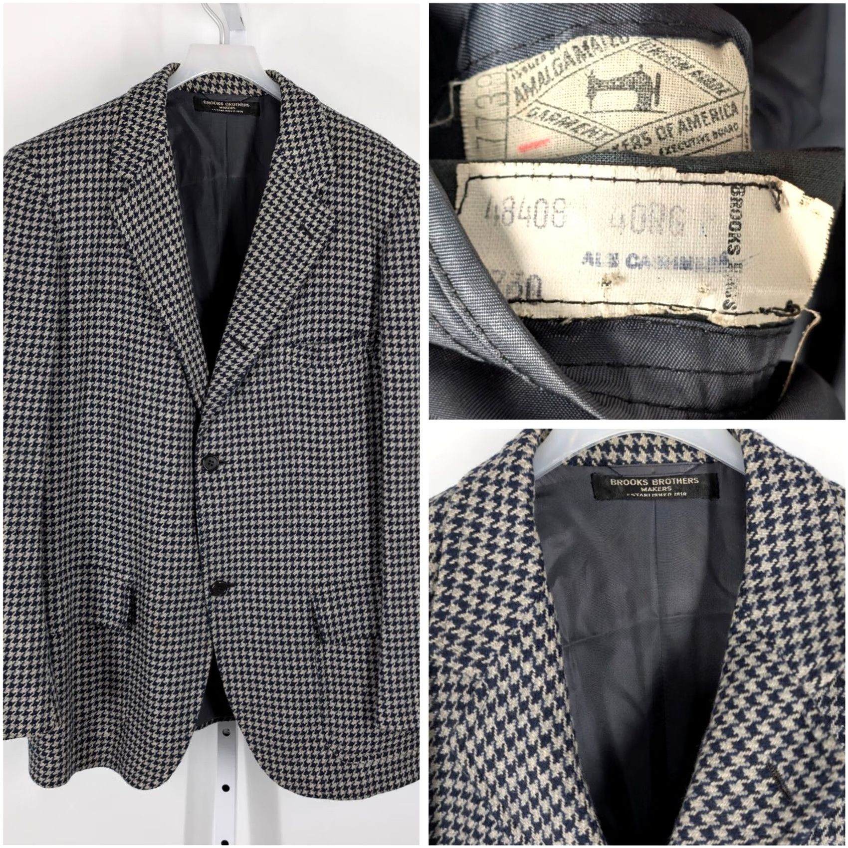 Brooks Brothers VINTAGE Brooks Brothers Blazer Men 40 Cashmere Tweed Houndstooth Unionmade US Blazer 3-Button 2-Button Navy Blue Size 40R - 2 Thumbnail