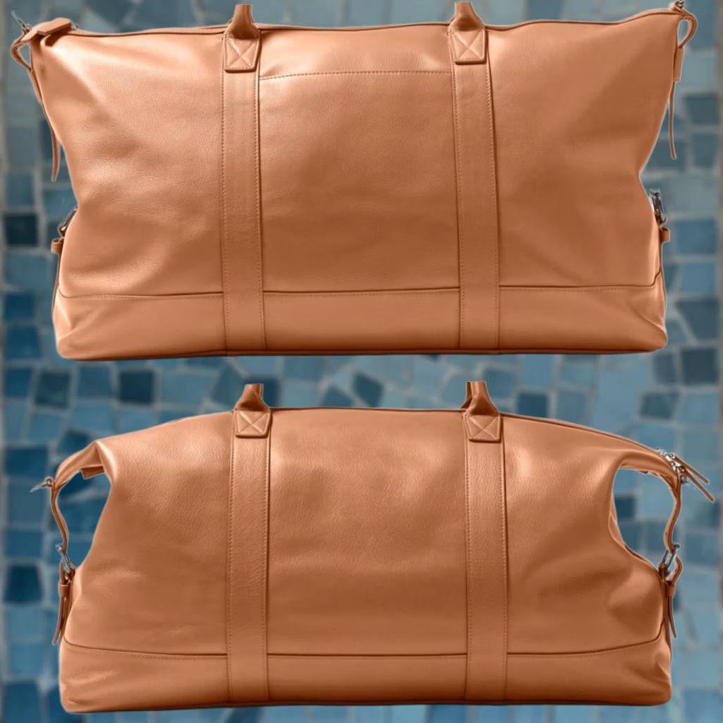 Vintage Leatherology Kessler Medium Duffel Bag Cognac Leather Weekender Travel 22" Brown Mens Adjustable Strap Inner Pockets Canvas Lining NWOT Size ONE SIZE - 1 Thumbnail