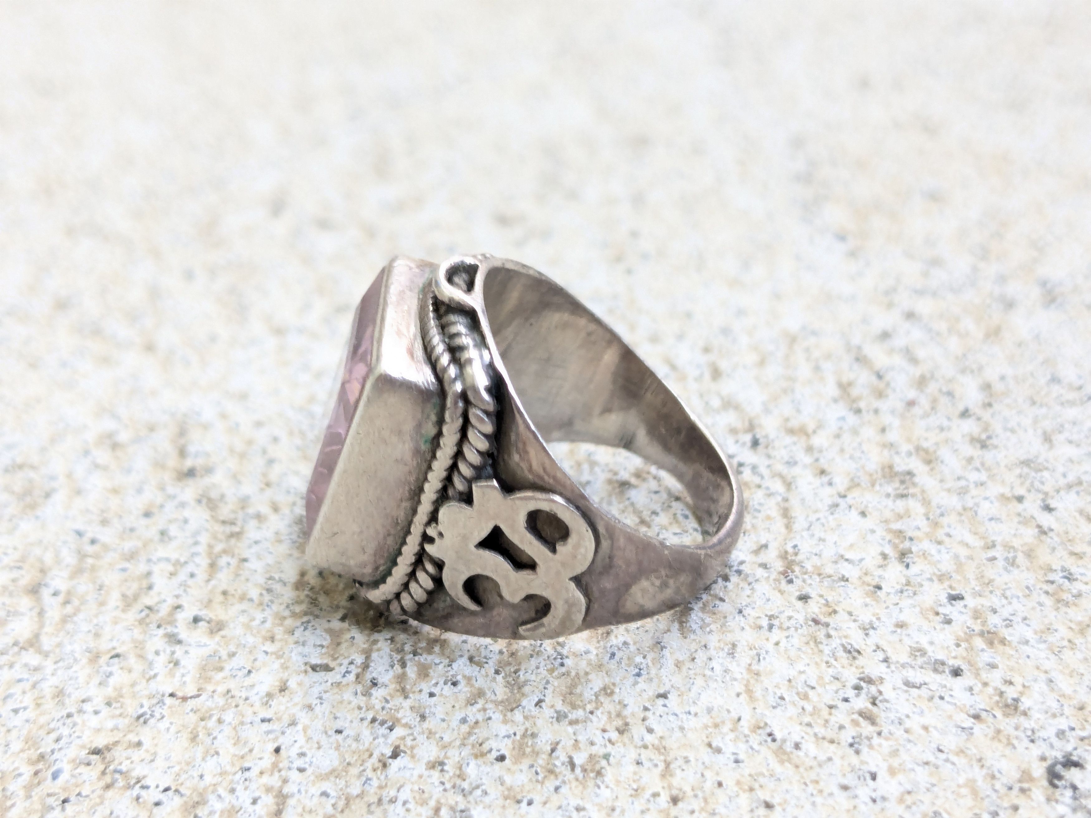 Jewelry × Vintage Vintage Sterling Silver Ring Pink Topaz 7.25 Square Ohm Om Size ONE SIZE - 2 Thumbnail