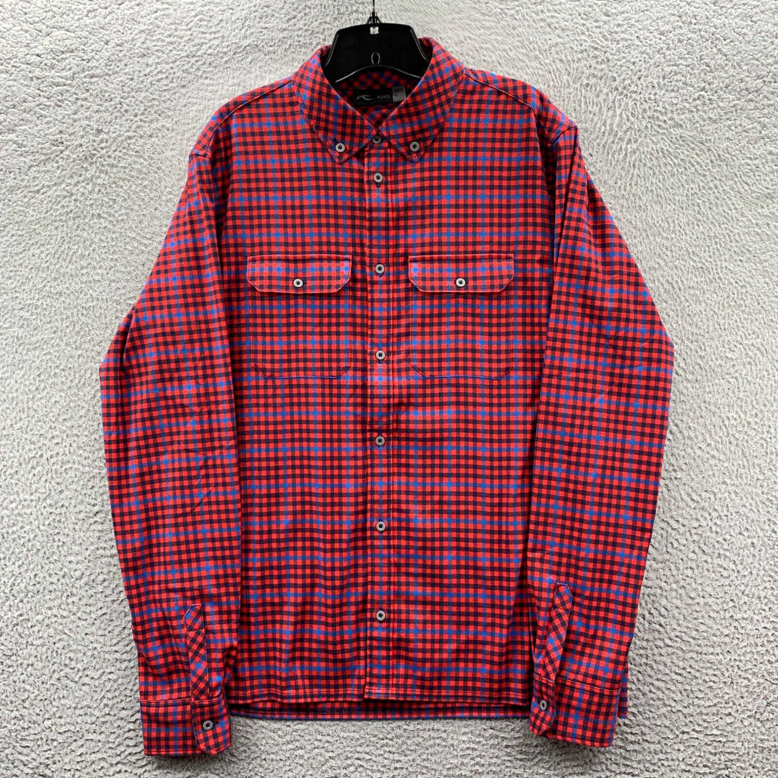 image of Kjus Shirt Mens Large 52 Button Up Plaid Long Sleeve Red in White