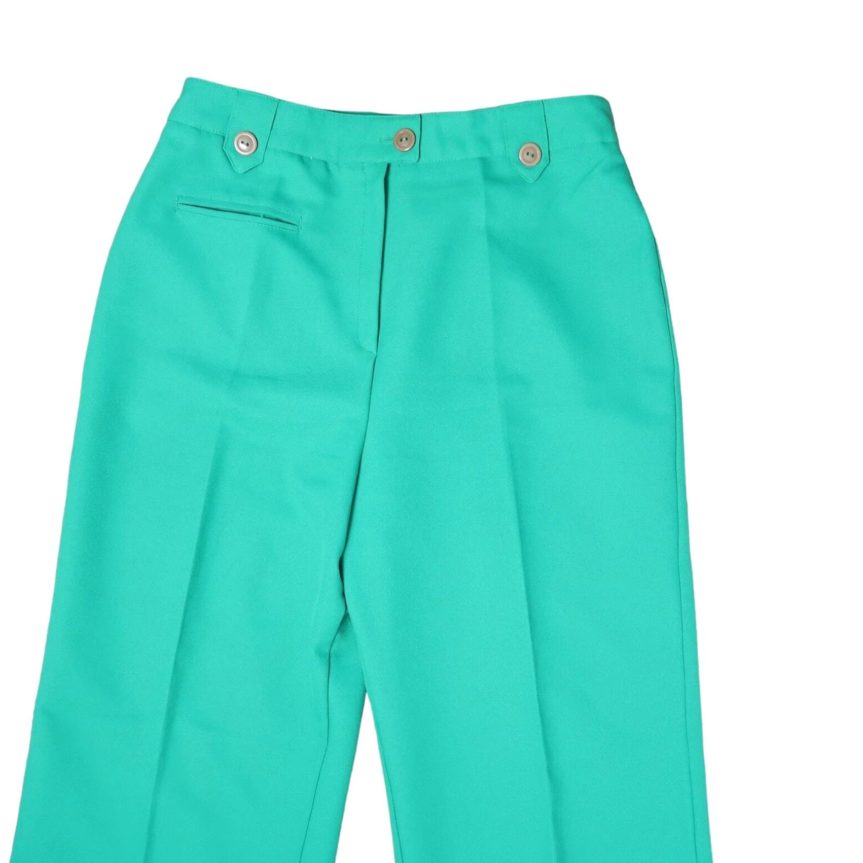 Vintage VINTAGE 70s kelly green straight leg high rise trouser pants 29" Waist 29 Inseam 28 Polyester Men/Women Casual Disco High Rise Trousers Size 29" - 2 Thumbnail