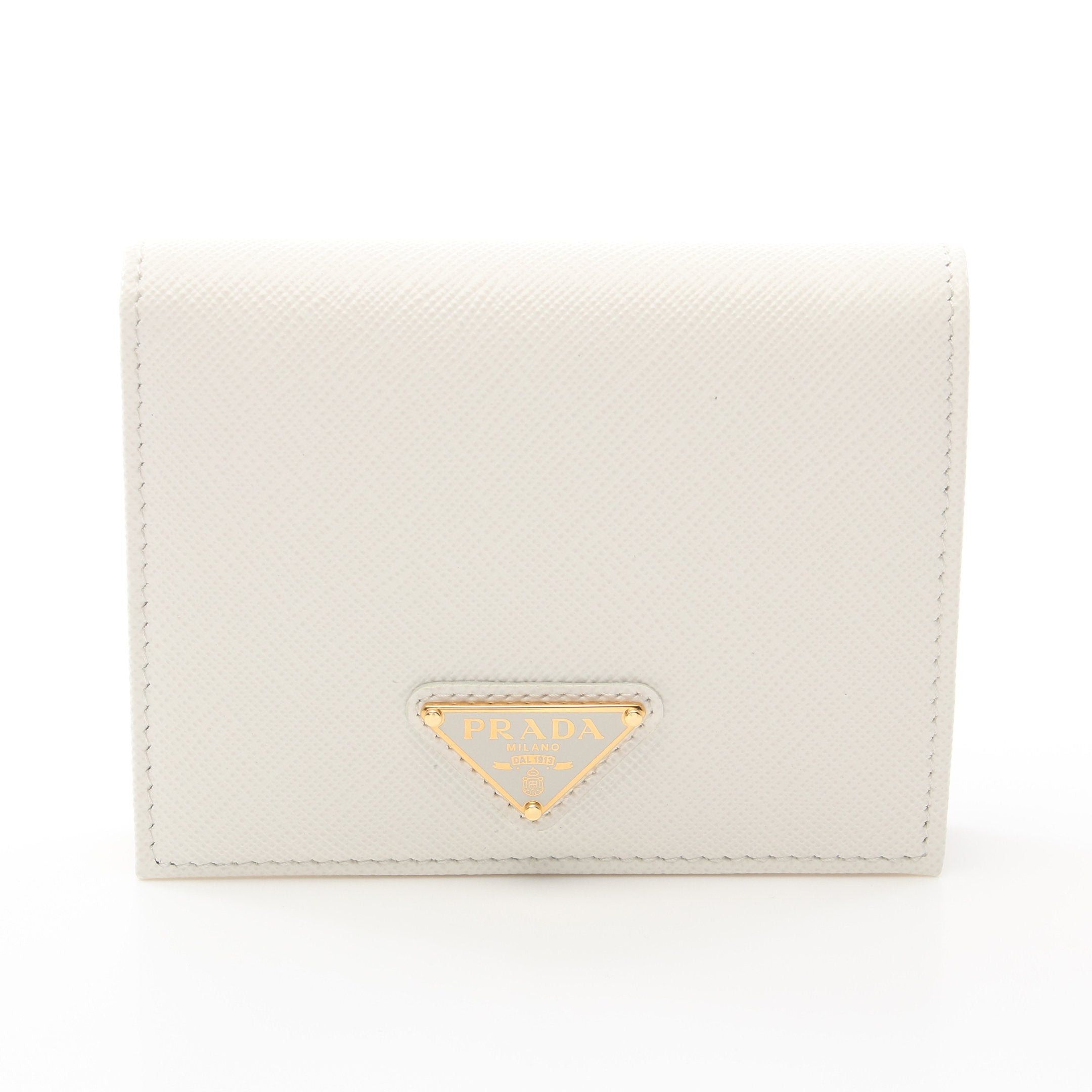 Prada Prada Saffiano Triang Bi-Fold Wallet Leather White Size ONE SIZE - 1 Thumbnail