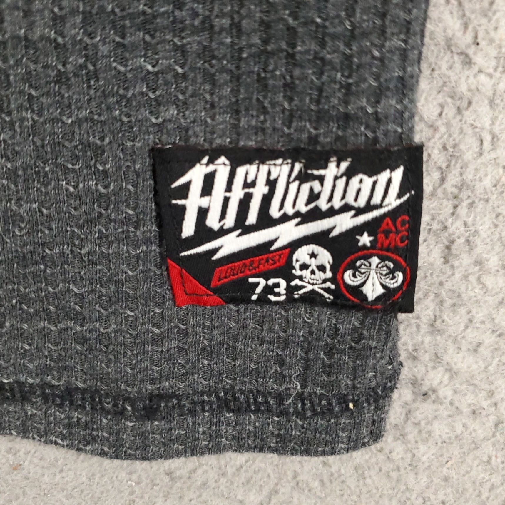 Affliction Affliction Shirt Mens 2XL Gray Waffle Knit Distressed Eagle Live Fast XXL Size US XXL / EU 58 / 5 - 5 Thumbnail