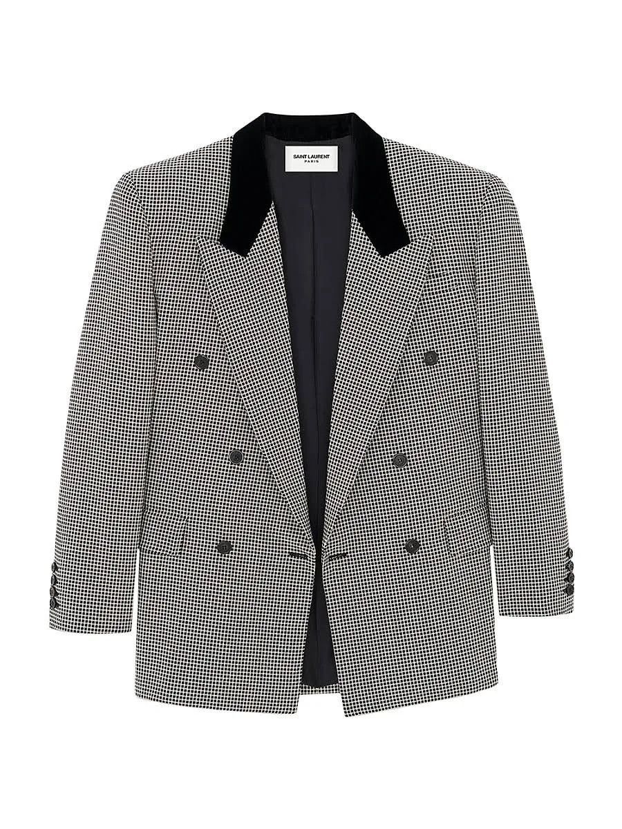Saint Laurent Paris o1s1wg110724 Oversized Jacket in Check Wool in Grey Size XXS / US 00 / IT 34 - 1 Thumbnail