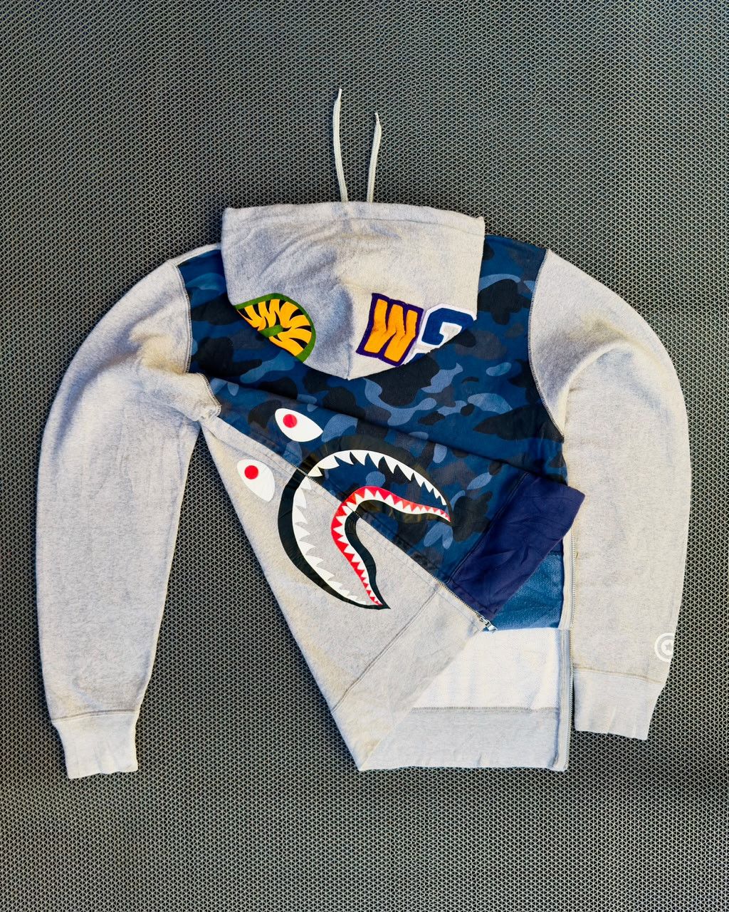 Bape A BATHING APE PATCHWORK SHARK WIDE CREW SWEATSHIRT | Grailed