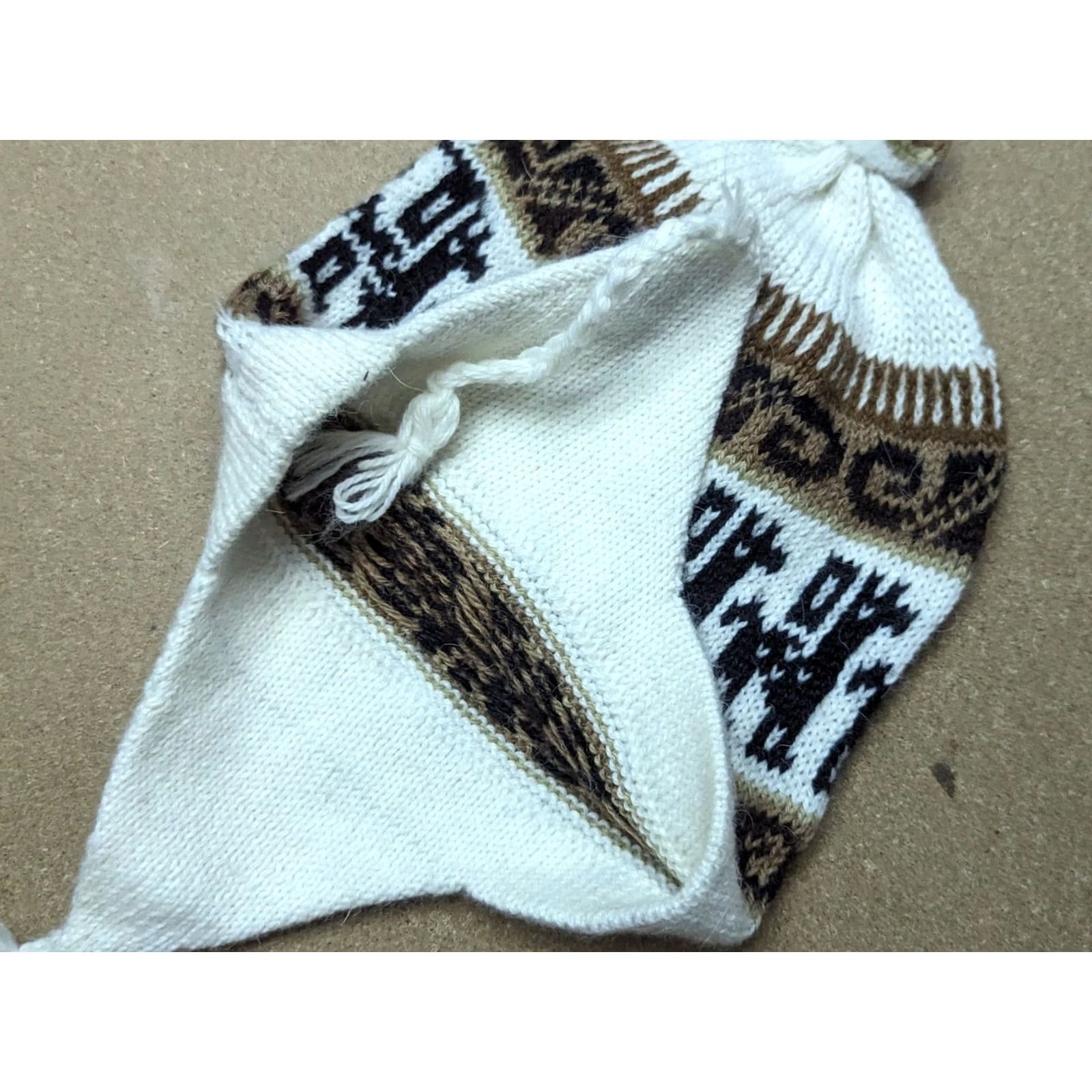 Vintage Handmade Alpaca Wool Beanie Hat One Size Knitted Ear Flap Chin Strap Striped Beanie Hat Size ONE SIZE - 5 Thumbnail
